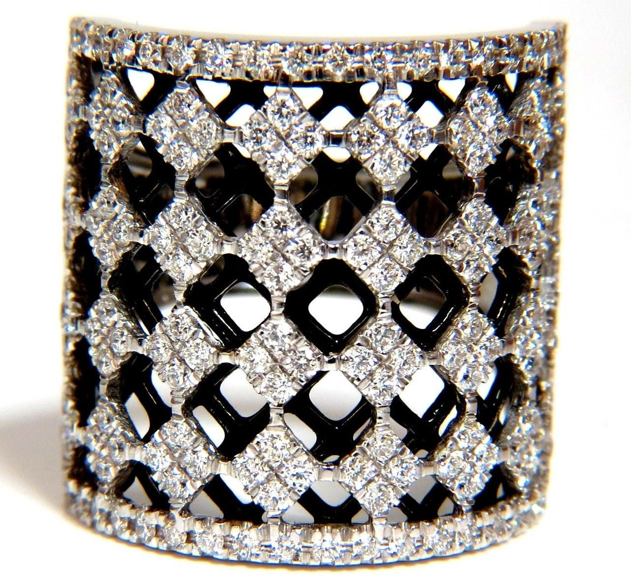 1.82CT Diamond Bead Set Sandwich Black Underlay 3D Grill Band Ring in 18KT Gold - Perfect for Hip-Hop Jewelry, Rappers, and Urban Fashion Accessories