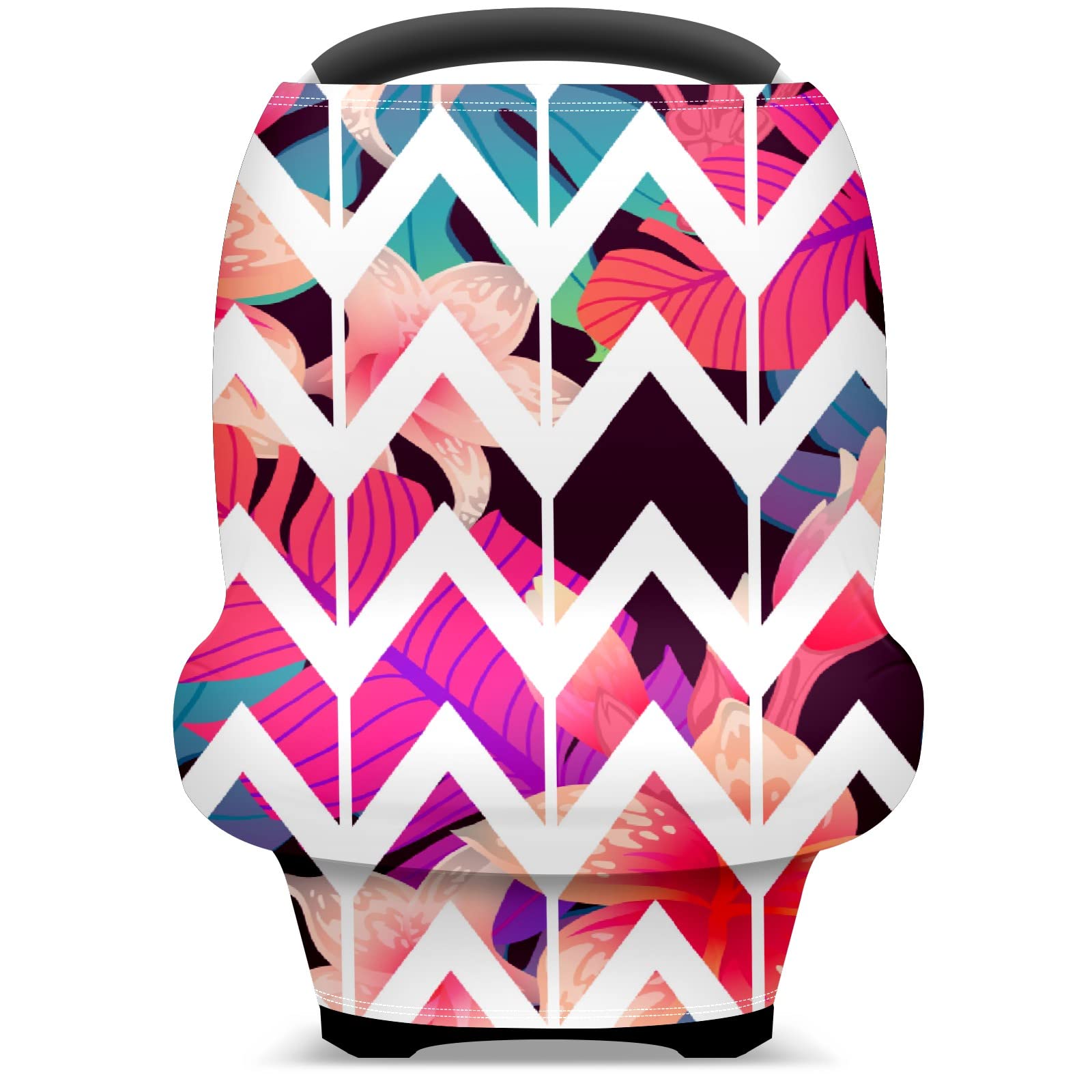 Soft Stretchy Baby Car Seat Cover & Nursing Scarf - Floral Chevron Design for Boys & Girls | Multi-Use Infant Car Canopy, Stroller Cover & Breastfeeding Accessory for New Moms | Perfect for Travel, Shopping & Outdoor Activities