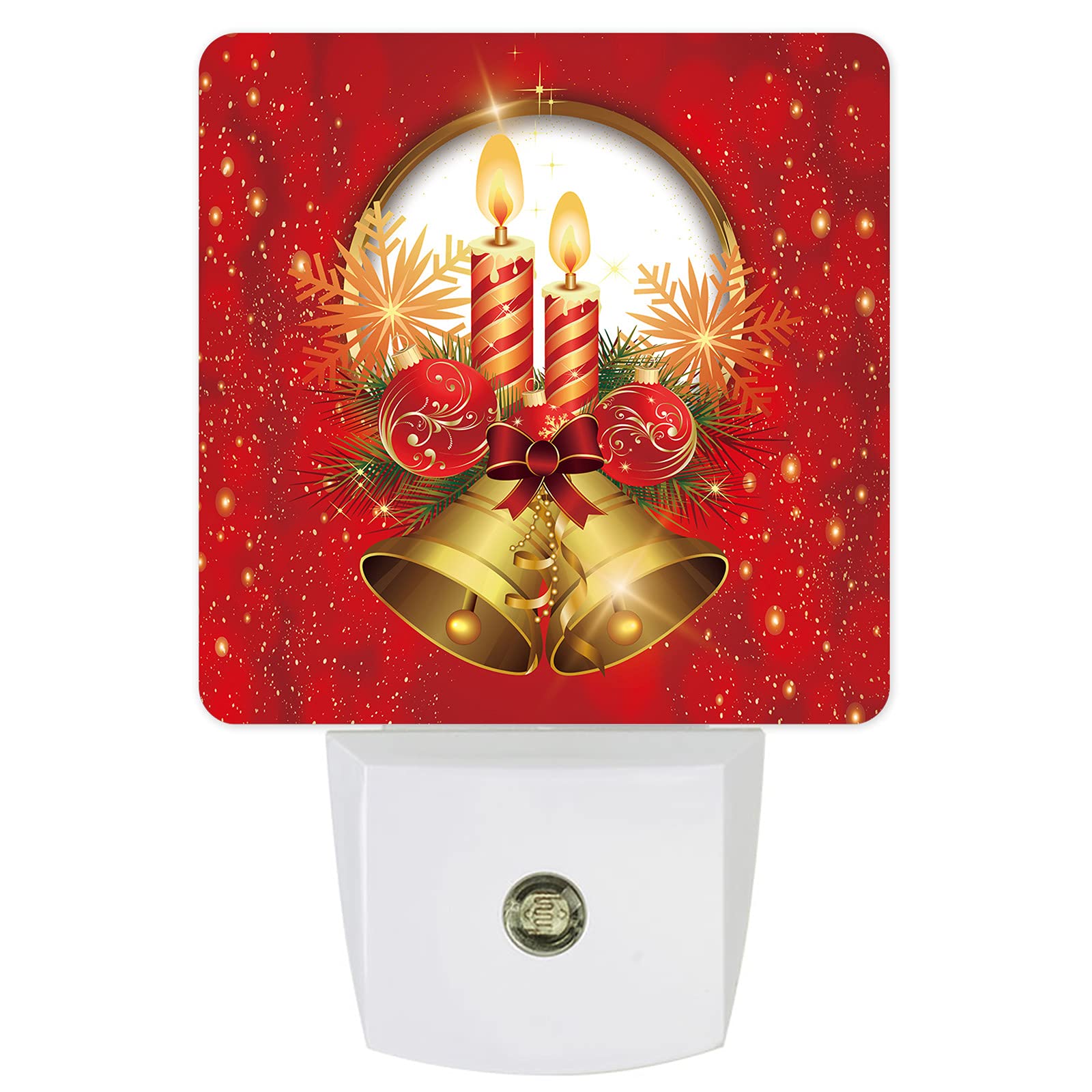 Christmas Bell Candle Lantern with Snowflake Design - Plug-in LED Night Light with Auto Dusk-to-Dawn Sensor (Red) - Perfect for Bedroom, Bathroom, Kitchen, Nursery, Hallway & Stairs - Cozy Holiday Home Decor for Winter Nights