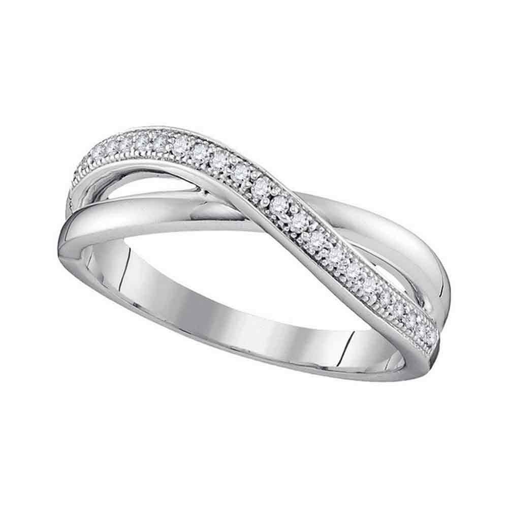 10K White Gold Women's Round Diamond Crossover Band Ring - 1/8 CTTW - Elegant Wedding, Anniversary & Everyday Jewelry Gift for Her