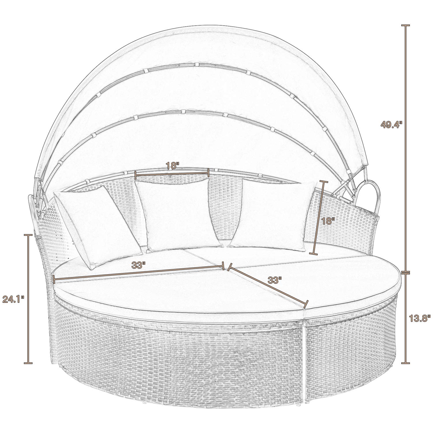 Devoko Outdoor Round Daybed with Retractable Canopy - Wicker Rattan Sectional Sofa for Patio, Garden, Backyard - Perfect for Lounging, Sunbathing & Outdoor Relaxation
