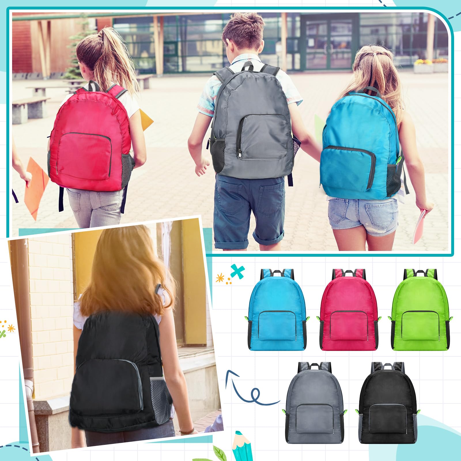 Jexine 10 Pack 16.5 Inch Lightweight Backpacks for Adults - Bulk Multicolor Basic Travel Backpacks, School Book Bags & Outdoor Hiking Daypacks