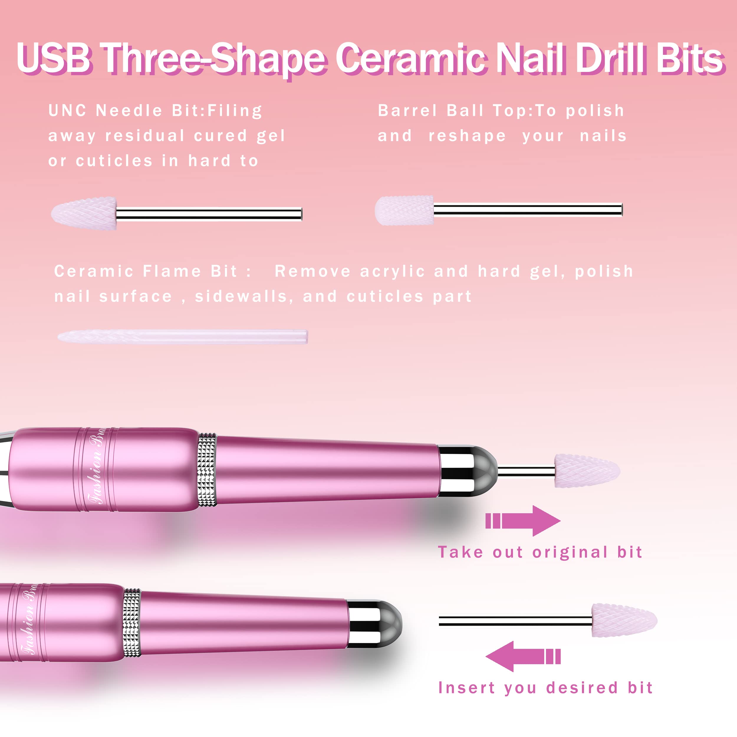 Beloving Professional Electric Nail Drill Kit - 20000 RPM Portable Nail File Machine for Manicure & Pedicure, Includes Nail Drill Bits for Acrylic & Gel Nails - Perfect for Home Salon & Professional Use (Pink) - Ideal for DIY Nail Art, Salon Treatments & At-Home Nail Care