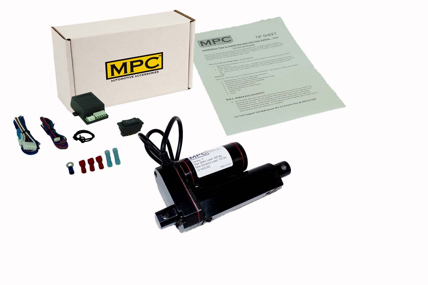 MPC LAD Series 12V Linear Actuator with 2 Inch Stroke - 225 lb Max Load Capacity & Switch Kit Included for RV, Boat, and Industrial Automation Applications