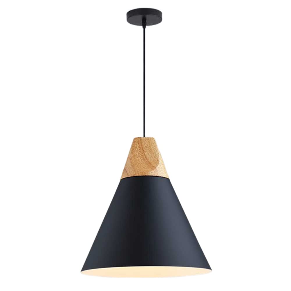 Modern Industrial Metal Kitchen Island Pendant Light - 9 Inch Wood & Macaron Color Hanging Chandelier with E27 Base, Perfect for Restaurants, Bars, and Home Dining Room Lighting