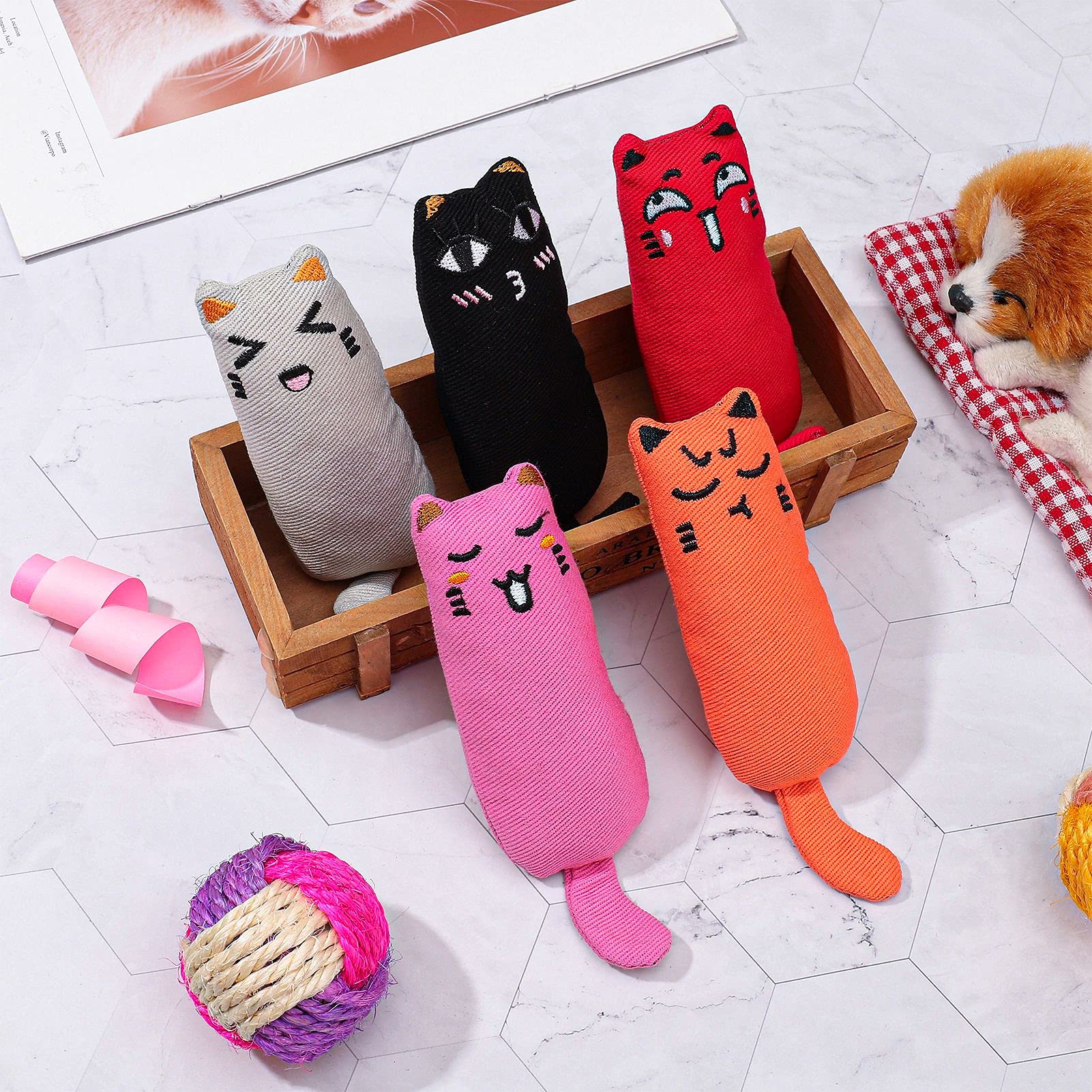 ADAKEL 5-Piece Catnip Toys for Kittens - Natural Cat Chew Toys for Dental Care & Playtime - Interactive Cat Toys for Indoor Cats, Stress Relief & Teething Kittens (Perfect for Playtime, Training & Bonding)