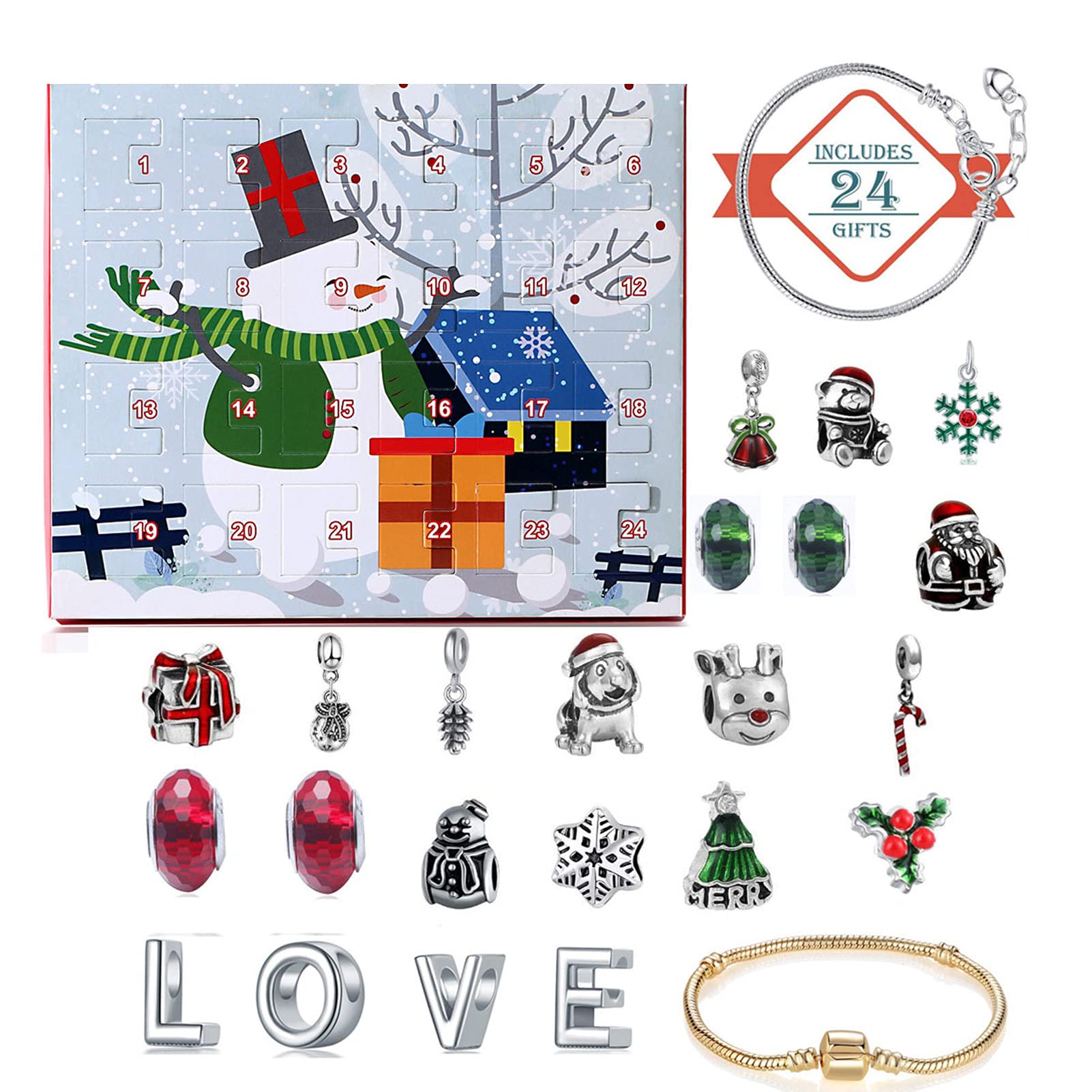 Christmas Ornament Advent Calendar - DIY Beaded Bracelet Making Kit, 24 Days Countdown Surprise Gift Box for Kids & Adults | Perfect for Holiday Parties, Classroom Activities & Family Christmas Traditions