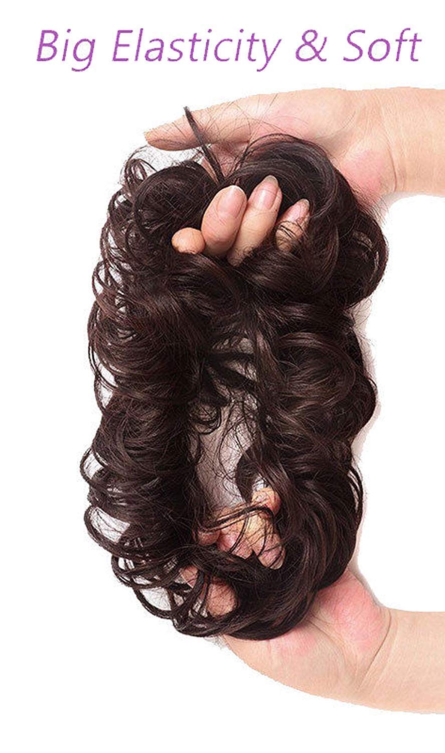 DELORUS Messy Bun Hair Extensions 2Pcs - Women's Artificial Hair Buns with Rubber Bands, False Hair Donut for Easy Updo & Ponytail - Perfect for Work, Gym, and Everyday Styling (Rubberband - BR)