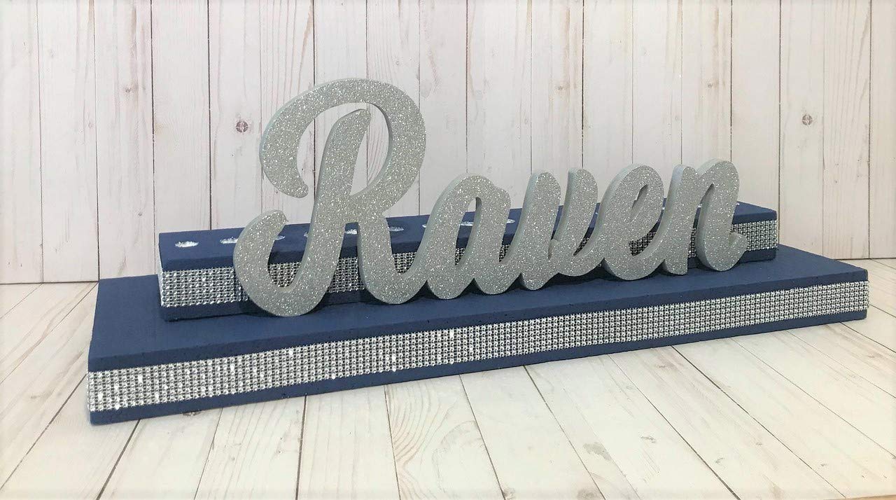 Elegant Sweet 16 Candelabra with Glitter Name - Perfect for Bar Mitzvah, Bat Mitzvah, Candle Ceremony & Name Stand - Decorative Candle Holder for Special Occasions & Celebrations