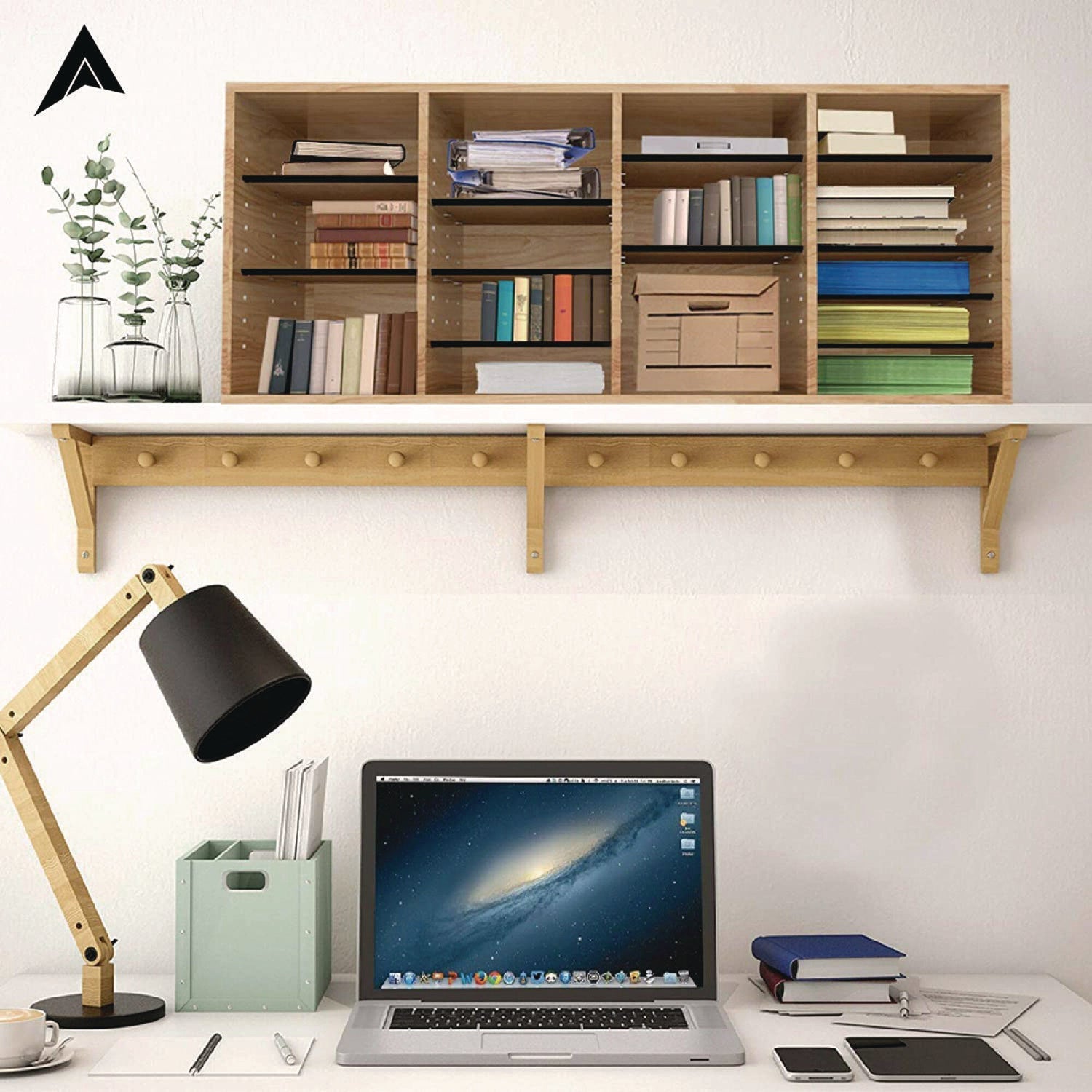 AdirOffice Wooden Adjustable 24-Section Letter Size Literature Organizer - Medium Oak (39.3