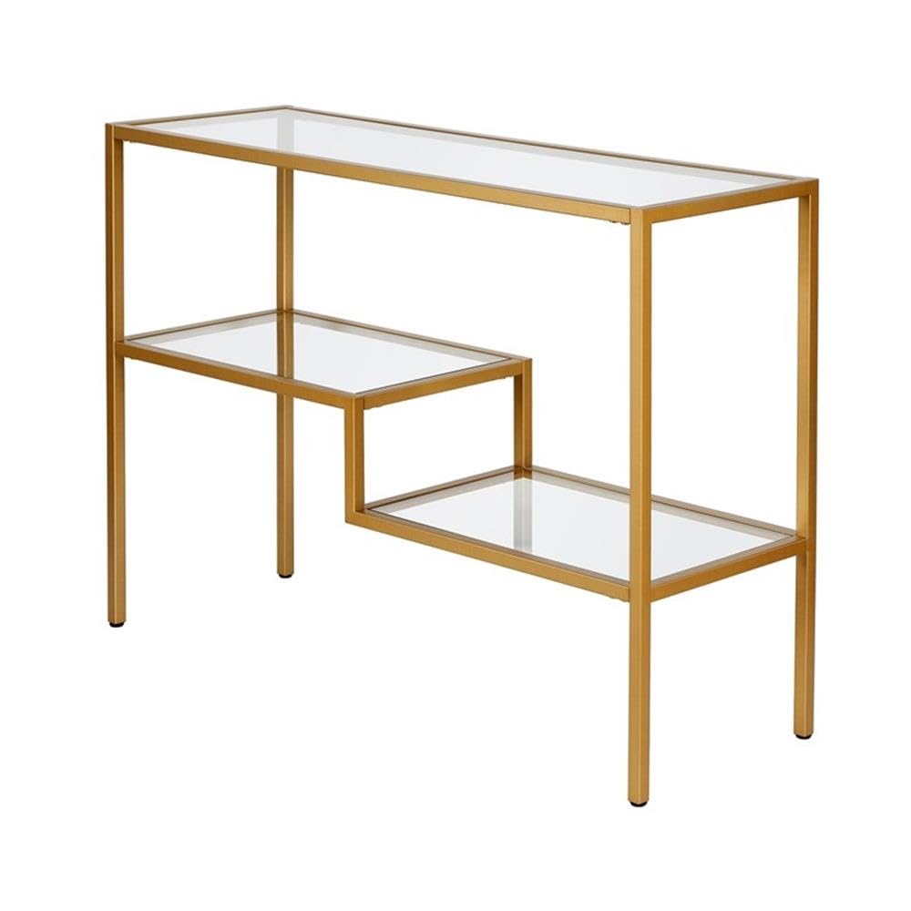 Henn&Hart 42 Inch Brass Metal and Glass Console Table - Elegant Entryway Sofa Table for Living Room, Hallway, or Dining Room Decor