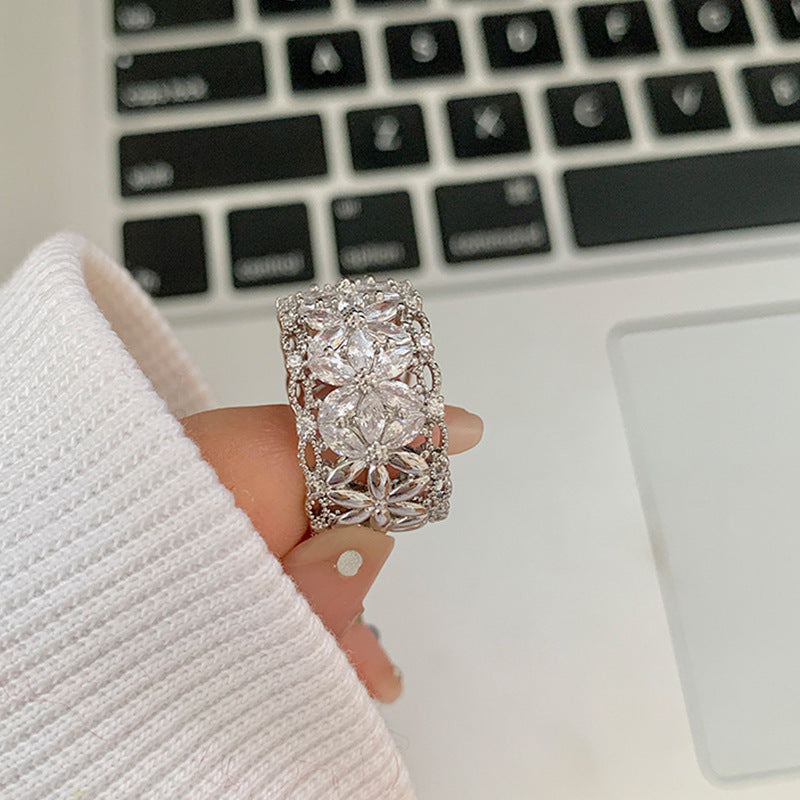Sparkly Zircon Wide Band Silver Ring for Women | A8558 | Elegant Wedding, Engagement, Party Jewelry Gift