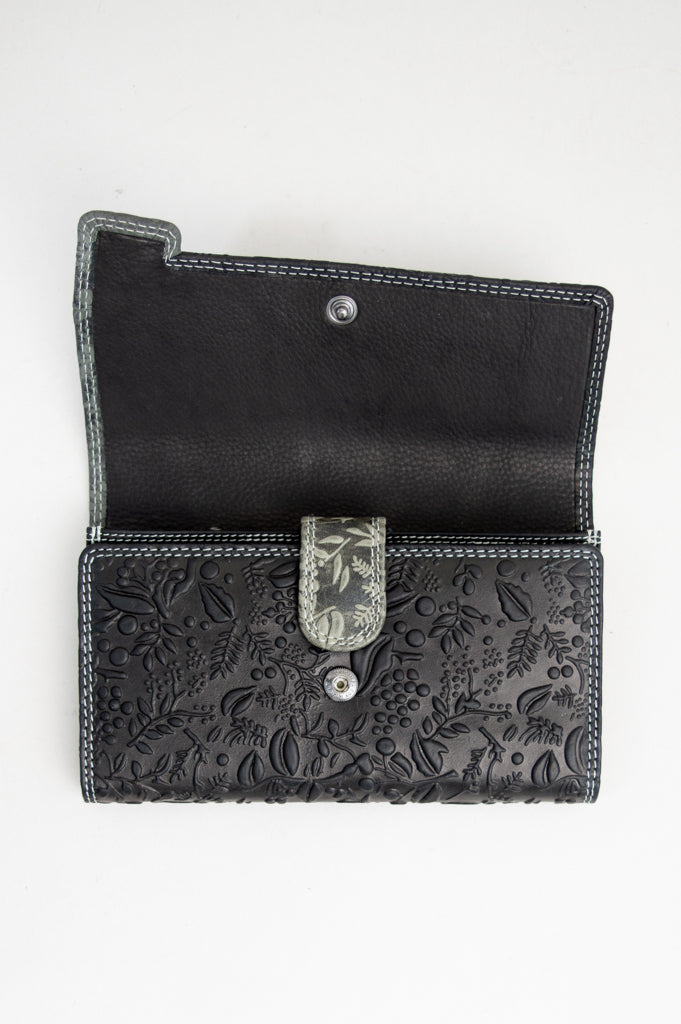 Adrian Klis 66/105 Women's Leather Wallet with Floral Print - Black - Perfect for Everyday Use, Gift Giving & Travel Accessories