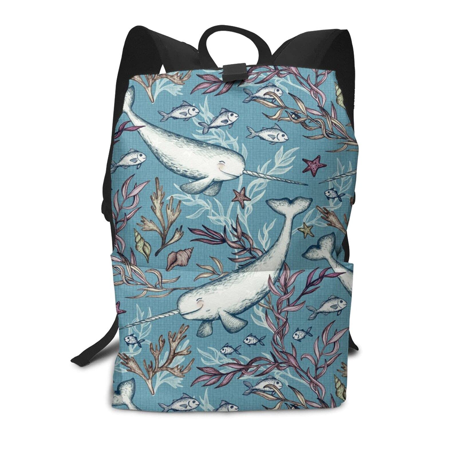 Narwhal Toile Grey Blue Laptop Backpack - Waterproof College Bookbag for Men & Women - School, Travel & Work Commuter Backpack - Perfect for Students, Professionals & Daily Use