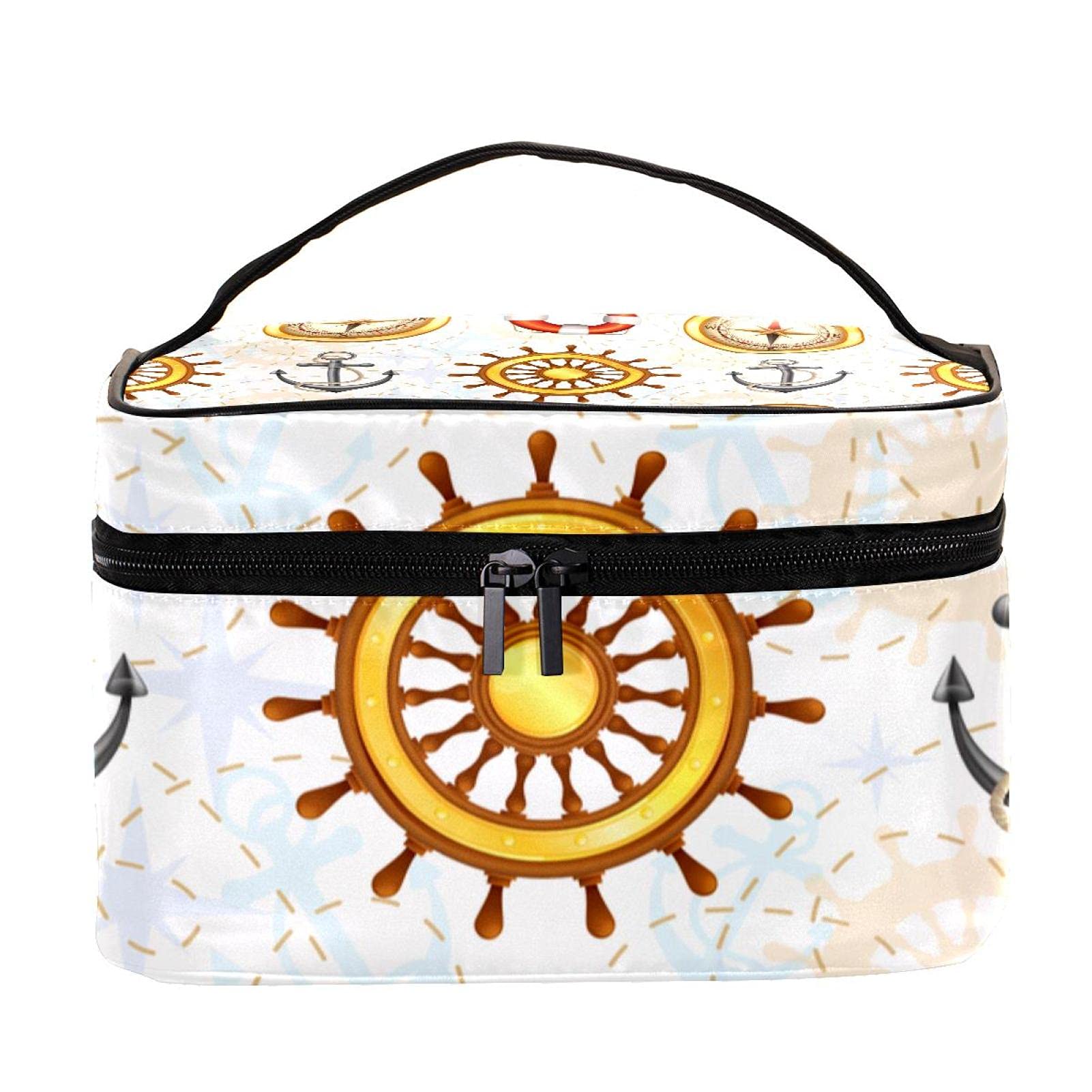 Waterproof Nautical Anchor Print Travel Makeup Bag - Large Cosmetic Organizer with Zipper for Women & Girls | Perfect for Beach Vacation, Cruise Trips & Gym Essentials Storage