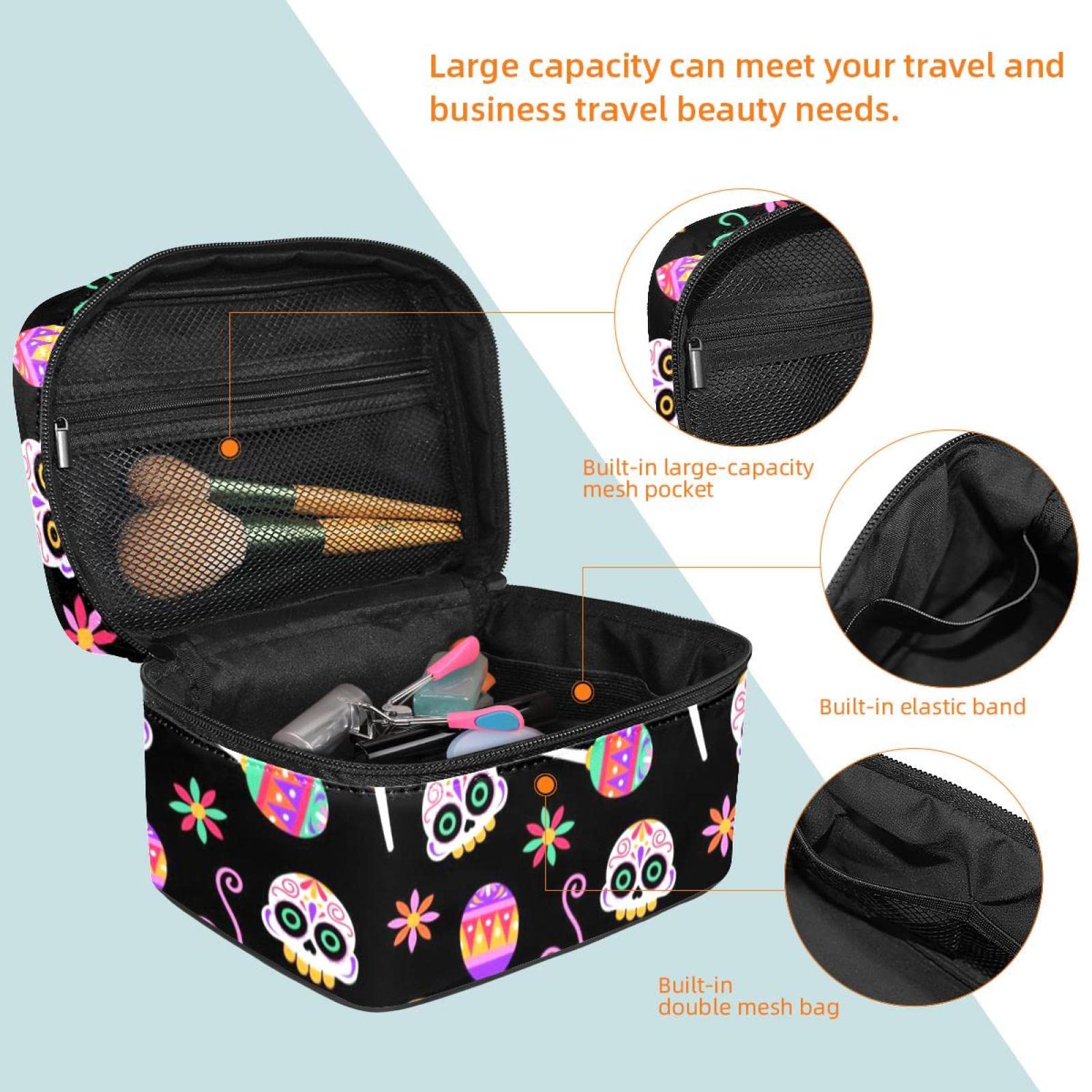 Vibrant Skull Makeup Bag - Waterproof Travel Toiletry Organizer for Women | Portable Cosmetic Pouch for Gym, Vacation & Daily Essentials Storage