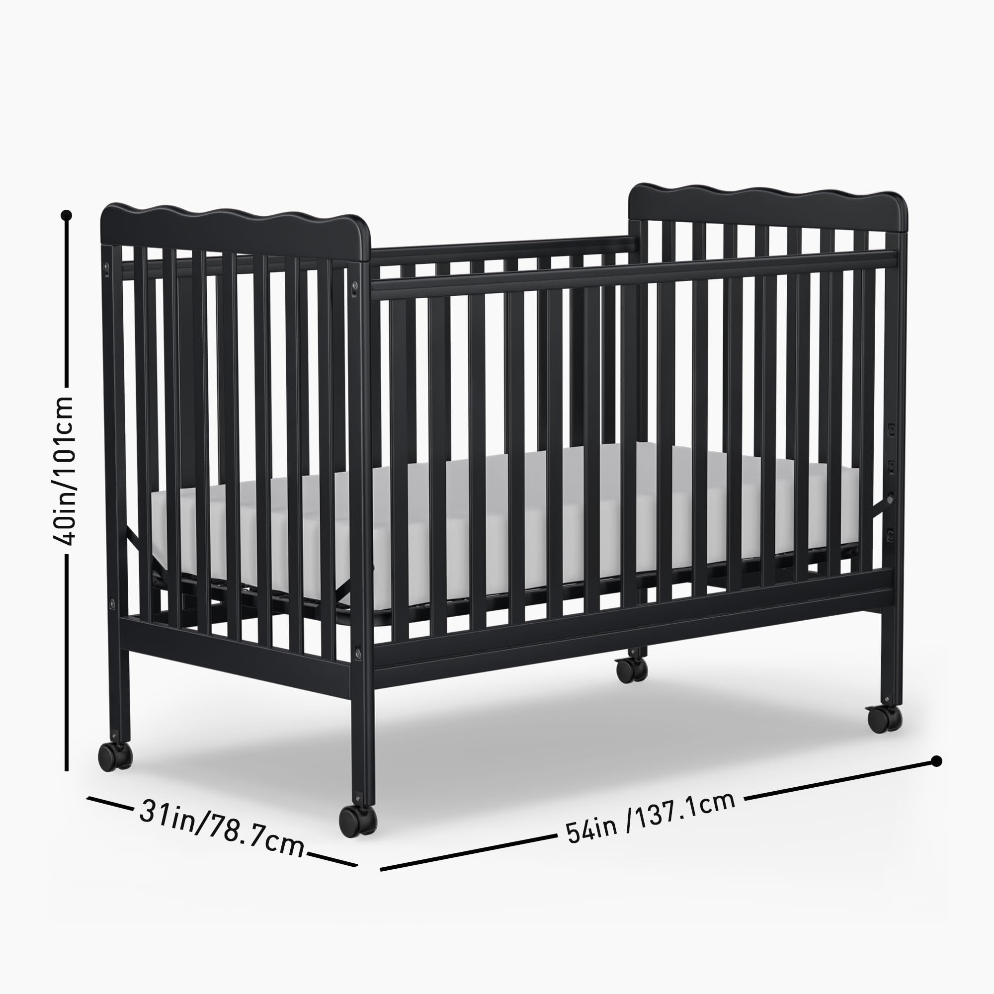 3-in-1 Convertible Baby Crib to Toddler Bed - Full Size Wooden Nursery Furniture with Locking Wheels & Non-Toxic Finish (Black) | Safe & Stylish Sleeping Solution for Newborns, Infants & Toddlers | Perfect for Daycare Centers & Home Nurseries