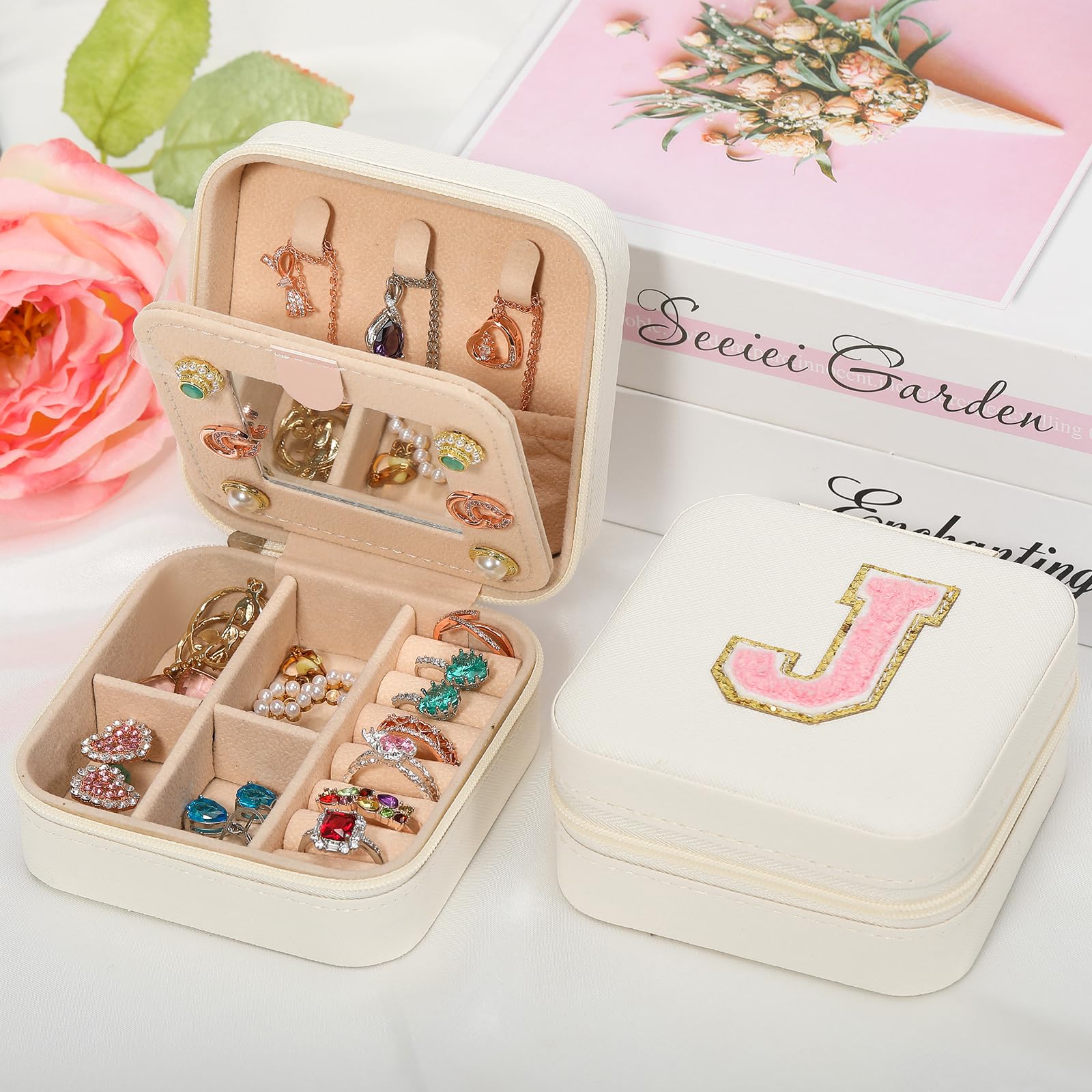CHMI White Travel Jewelry Organizer Box - Personalized Initial A, Portable Jewelry Case for Women & Girls, Perfect for Travel, Birthday & Christmas Gifts - Great for Vacations, Weddings & Daily Storage
