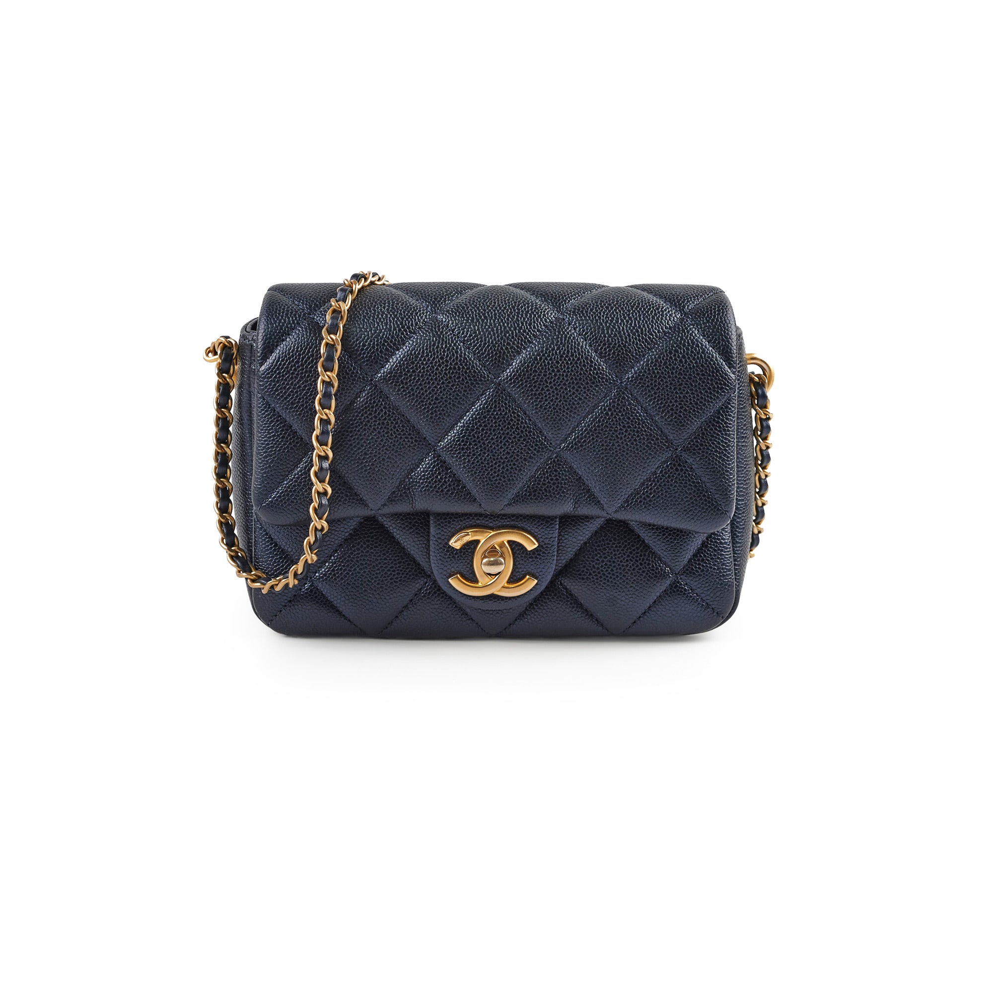 Chanel Seasonal Square Flap Bag Iridescent Black Caviar Leather with Microchip - Perfect for Evening Parties & Luxury Fashion Events