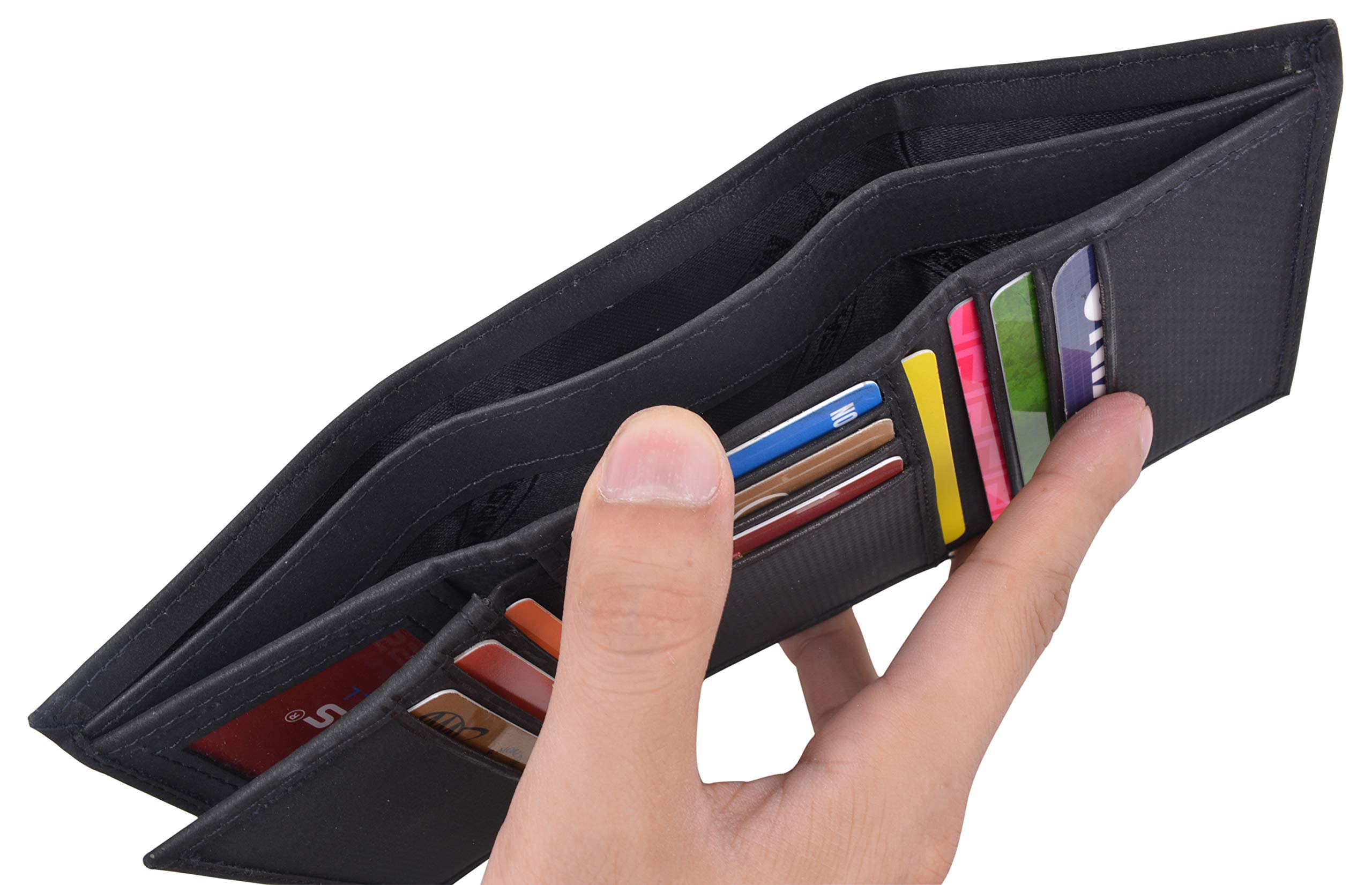 Vegan Leather RFID Blocking Trifold Wallet for Men with 2 ID Windows & Extra Card Slots - Slim Minimalist Design for Everyday Carry, Travel & Business Use