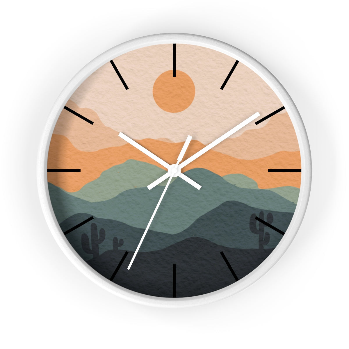 Boho Desert Landscape Wall Clock - Silent Non-Ticking, Modern Farmhouse Decor for Living Room, Bedroom, Nursery - Midwest Inspired Wall Art with Wooden Frame