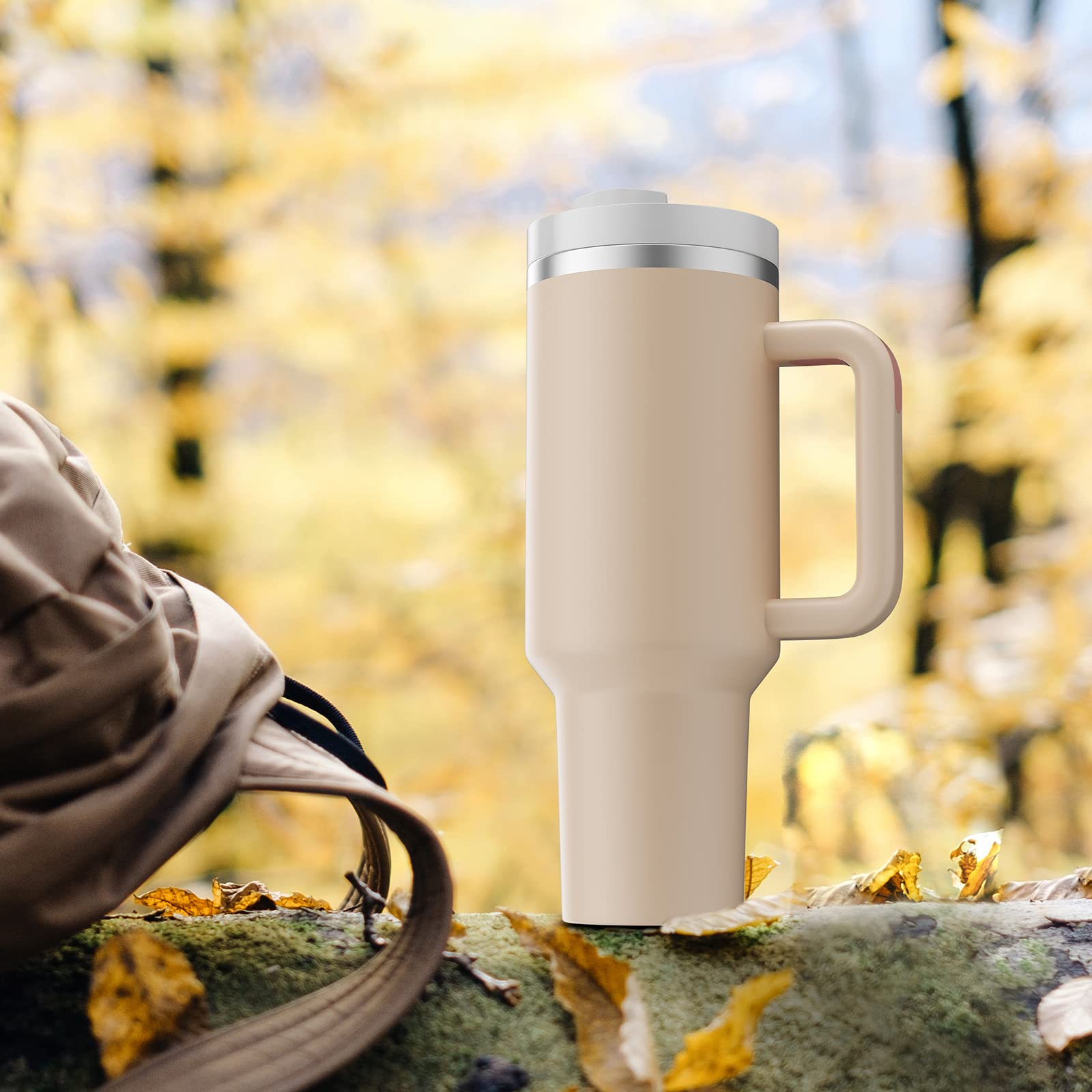 MURRICON 40 oz Stainless Steel Insulated Tumbler with Handle & Straw - Vacuum Insulated Travel Mug for Coffee, Tea & Cold Drinks - Reusable Leakproof Cup for Office, Gym & Outdoor Activities (Rose Quartz)