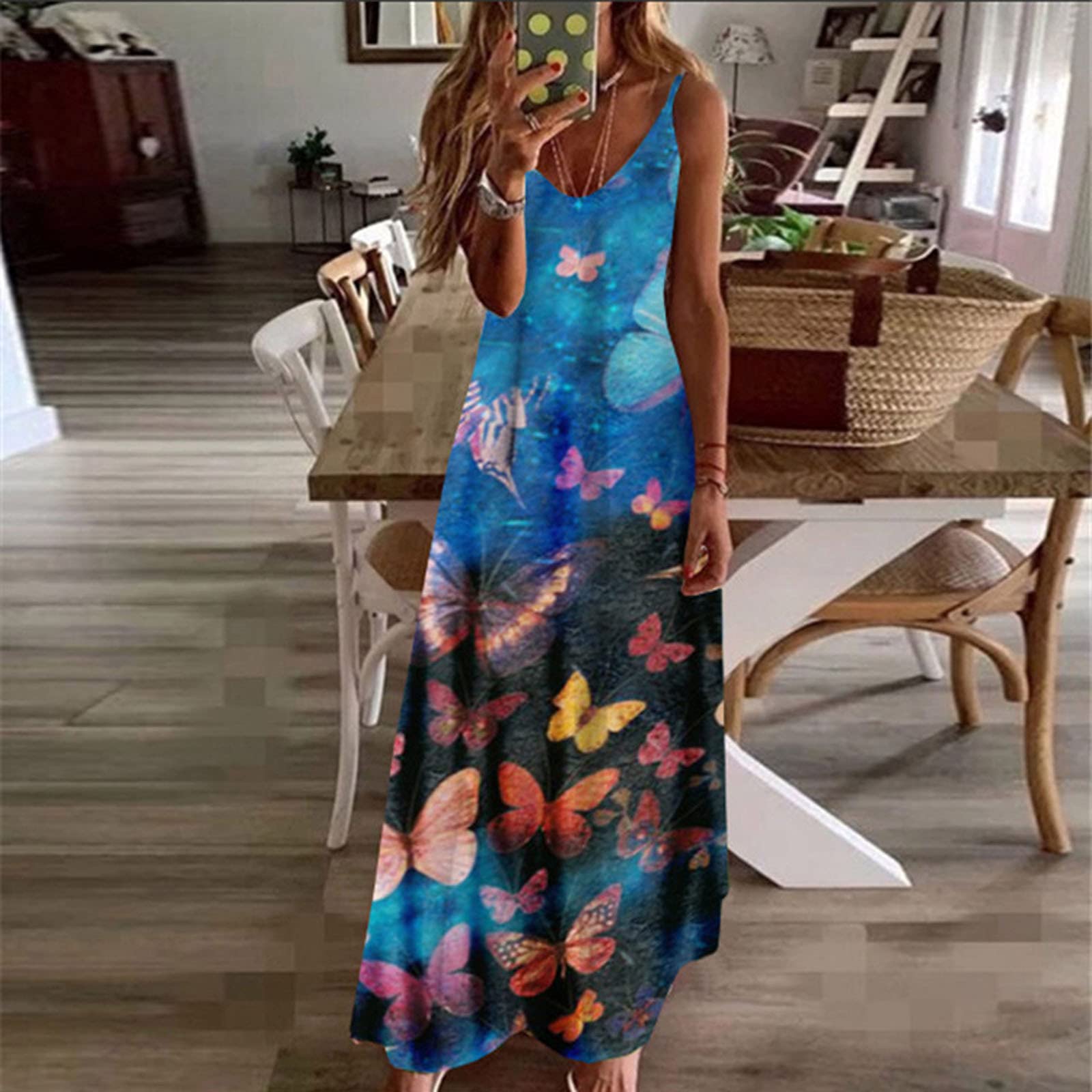 Women's Summer Maxi Dresses - Sleeveless Boho Sundress with V-Neck | Flowy Long Beach Dress for Vacation, Hawaiian Style | Perfect for Beach Outings, Pool Parties & Tropical Getaways