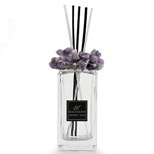 Luxury Glass & Amethyst Crystal Essential Oil Diffuser with Selenite Reeds - Premium Aromatherapy Diffuser Bottle for Home, Office, Spa | Healing Crystal Decor & Air Freshener (Essential Oils Sold Separately)