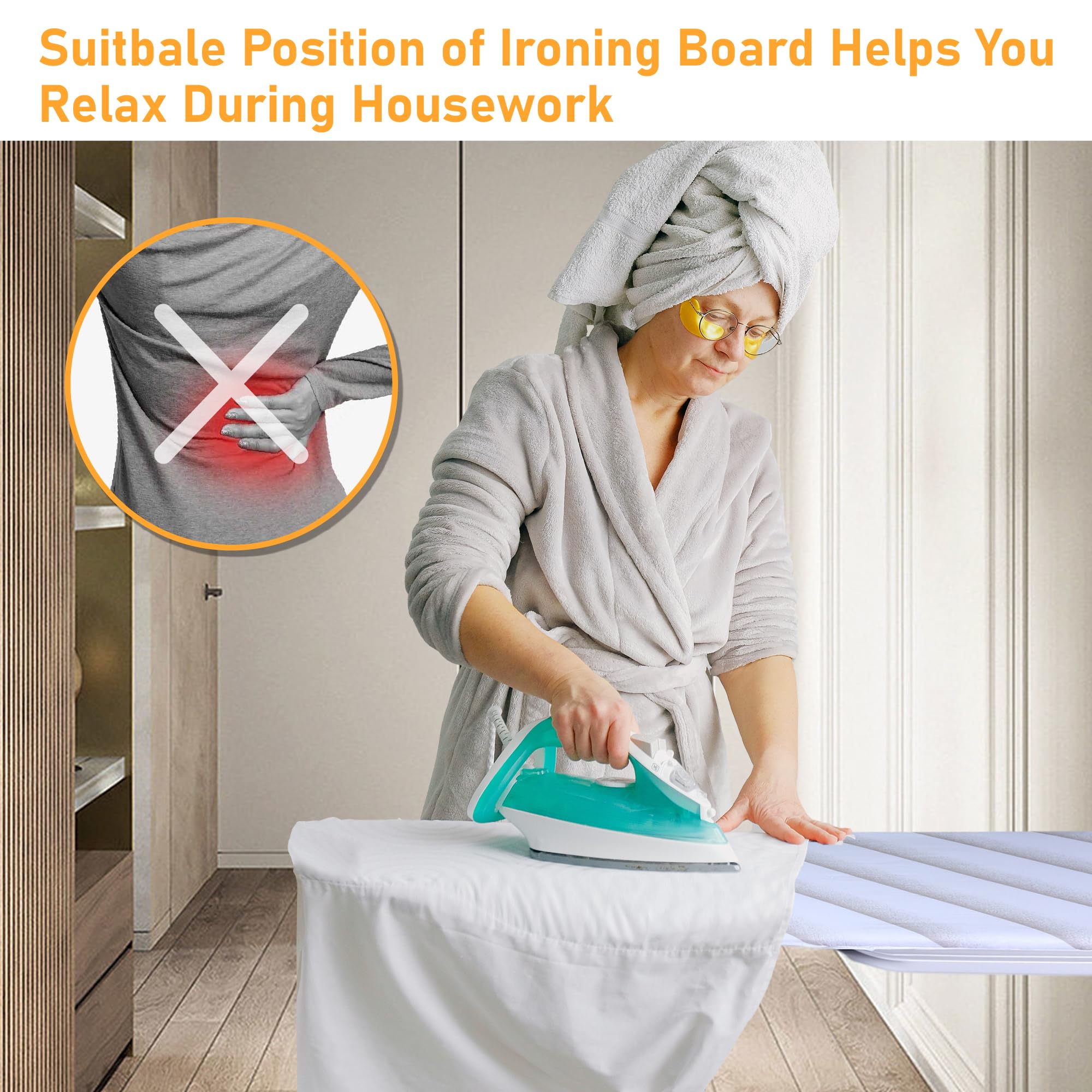 MYOYAY 13 x 37 Inch Wall Mounted Foldable Ironing Board - 180° Swivel Space-Saving Design with Heat Resistant Cover - Perfect for Small Apartments, Laundry Rooms & Home Use - White
