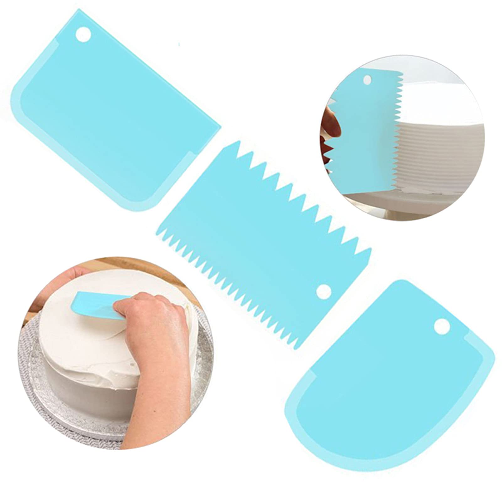 3 Pcs Cake Scraper Smoother Set - Professional Cake Decorating Tools for Smooth Icing, Plastic Dough Scraper & Flexible Bowl Scraper - Perfect for Baking, Cake Decorating & Pastry Making at Home or Bakery