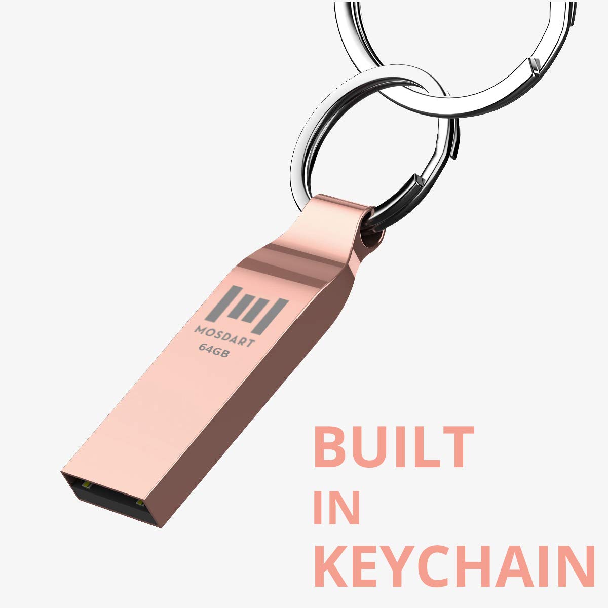 MOSDART 64GB Waterproof USB 2.0 Flash Drive - Metal Memory Stick with Keychain, exFAT Format for Windows/Mac, Rose Gold (2 Pack) - Perfect for System Backup, Data Storage & File Transfer at Home, Office or School