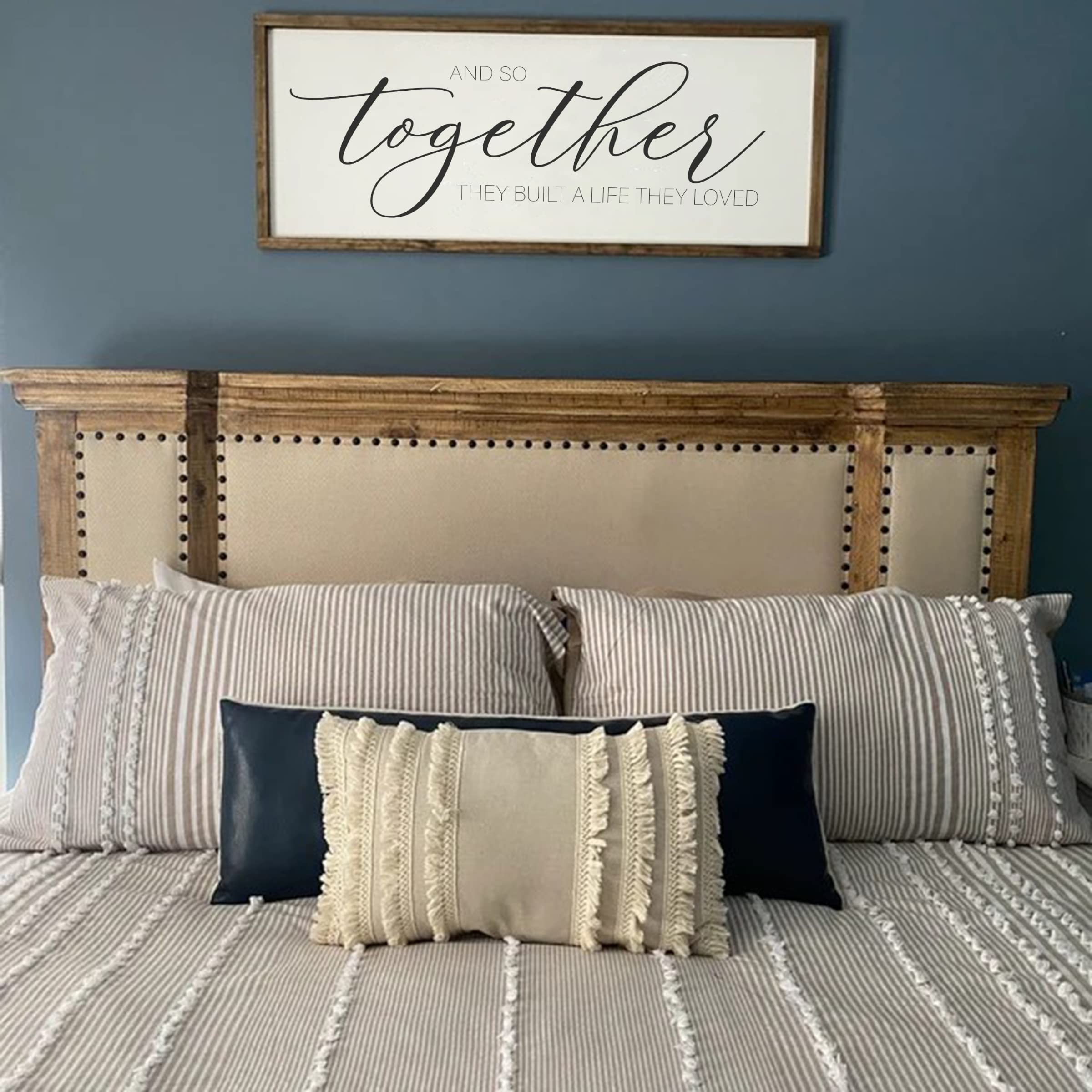 Together They Built A Life They Loved Sign - 16x32 Inch Rustic Wooden Wall Art - Inspirational Bedroom Decor for Couples - Perfect Above Bed Sign for Master Bedroom, Nursery or Wedding Gift