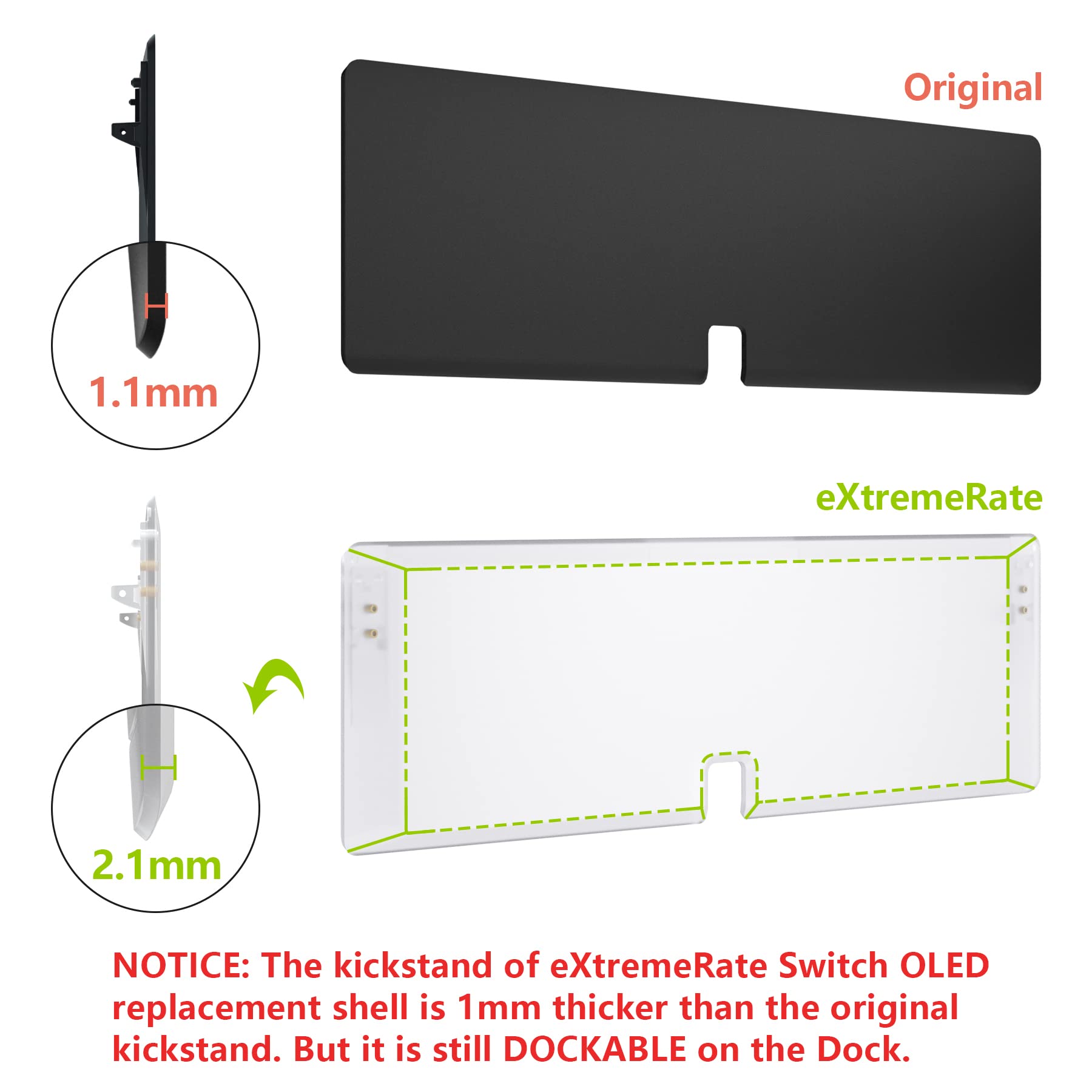 eXtremeRate Transparent Back Cover Shell Replacement & Kickstand for Nintendo Switch OLED Console - Compatible with NS Switch OLED (Console & Joycon Not Included) - Durable Protection for Gaming, Travel, and Everyday Use