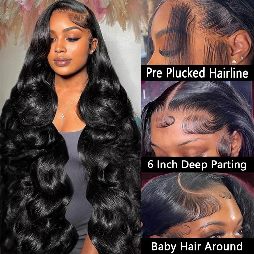 13x6 HD Lace Front Human Hair Wig - Body Wave Pre Plucked Glueless Lace Wig for Women | Natural Looking Everyday & Party Hairstyle