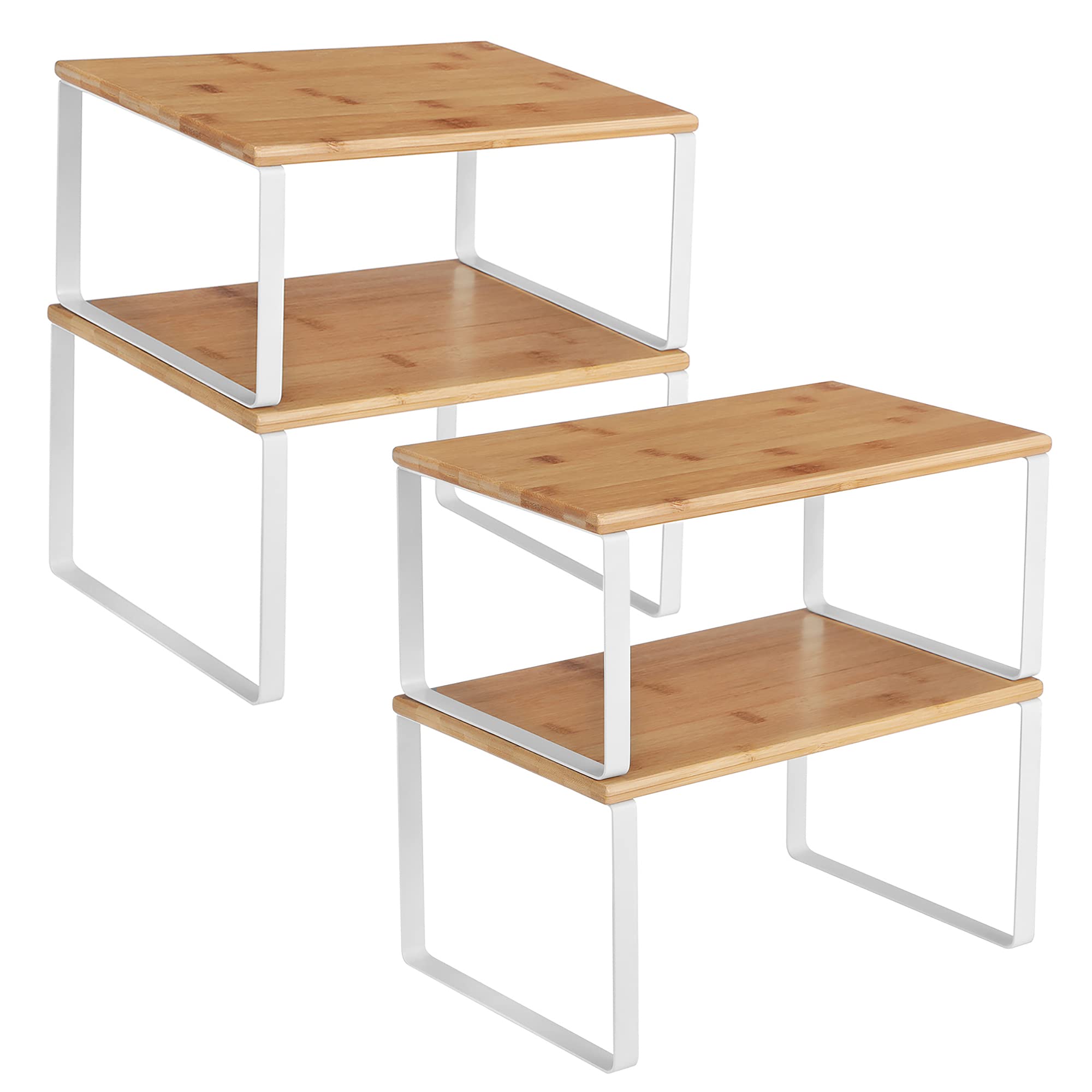 SONGMICS 4-Piece Cabinet Organizer Shelf Set - Stackable & Expandable Kitchen Storage for Spices, Utensils - Metal & Engineered Wood in Cloud White/Natural Beige (UKCS010N01) | Perfect for Pantry, Countertop & Cabinet Organization