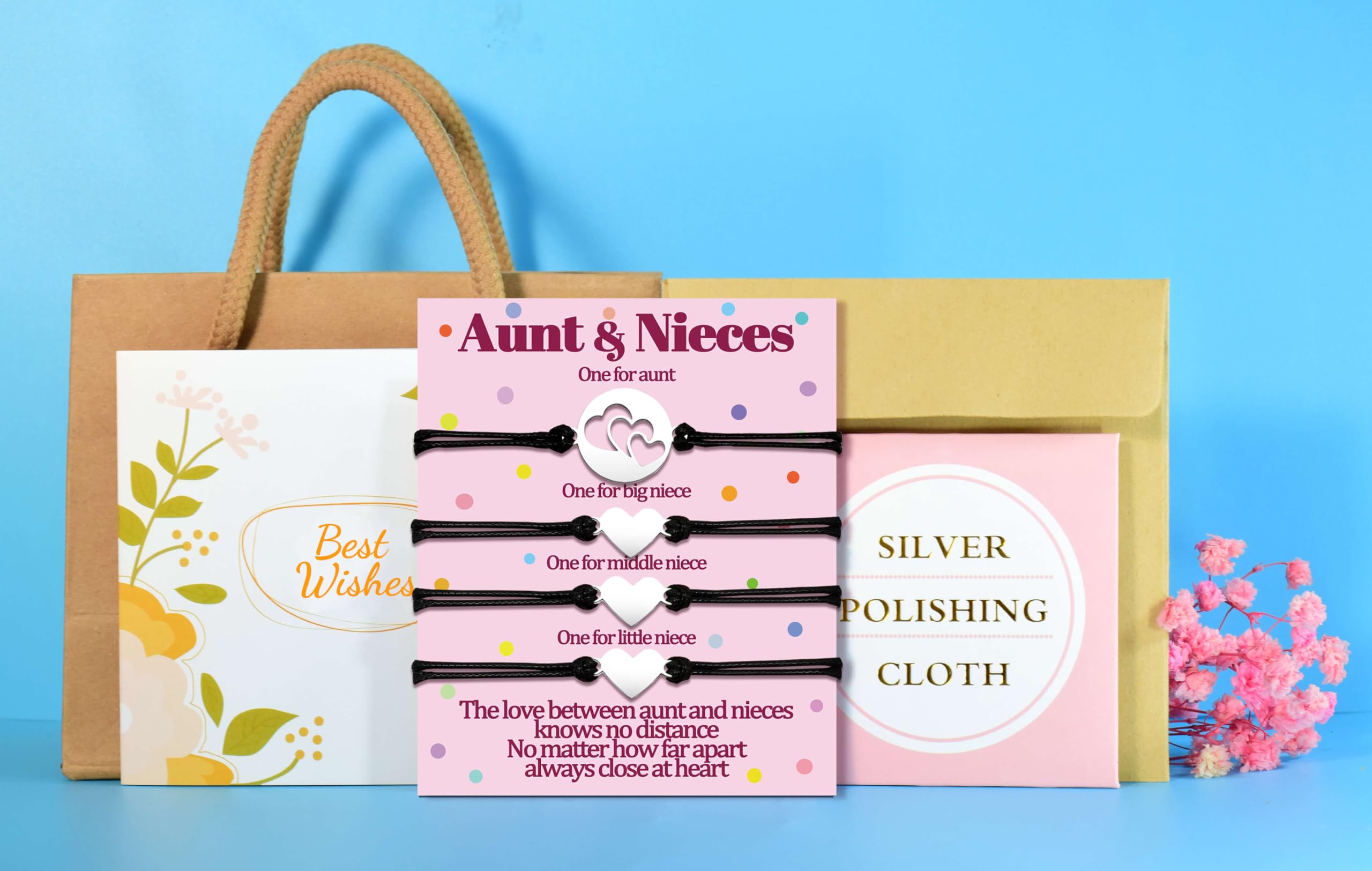 **Matching Heart Love Bracelet Set for Aunt & Nieces - 2/3/4/5 Piece Jewelry Gift for Women, Mothers Day, Birthday, Valentines Day - Perfect for Family Bonding & Special Occasions**