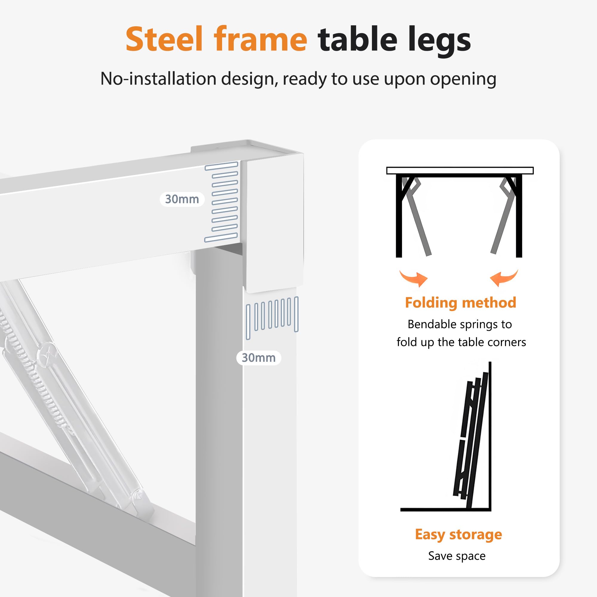 DlandHome 31.5 Inch Folding Computer Desk - Compact Home Office Desk with White Frame, No Assembly Required, Space Saving Writing Table for Small Spaces | Perfect for Apartments, Dorm Rooms & Home Offices
