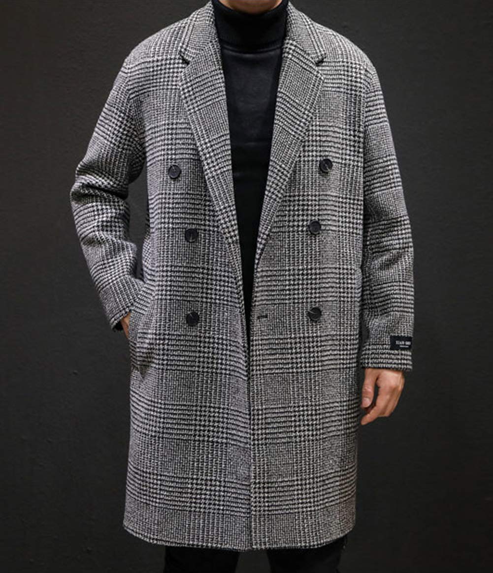 Men's Stylish Double Breasted Wool Pea Coat - Winter Plaid Overcoat for Office & Formal Wear | Perfect for Business Meetings, Work Attire & Cold Weather