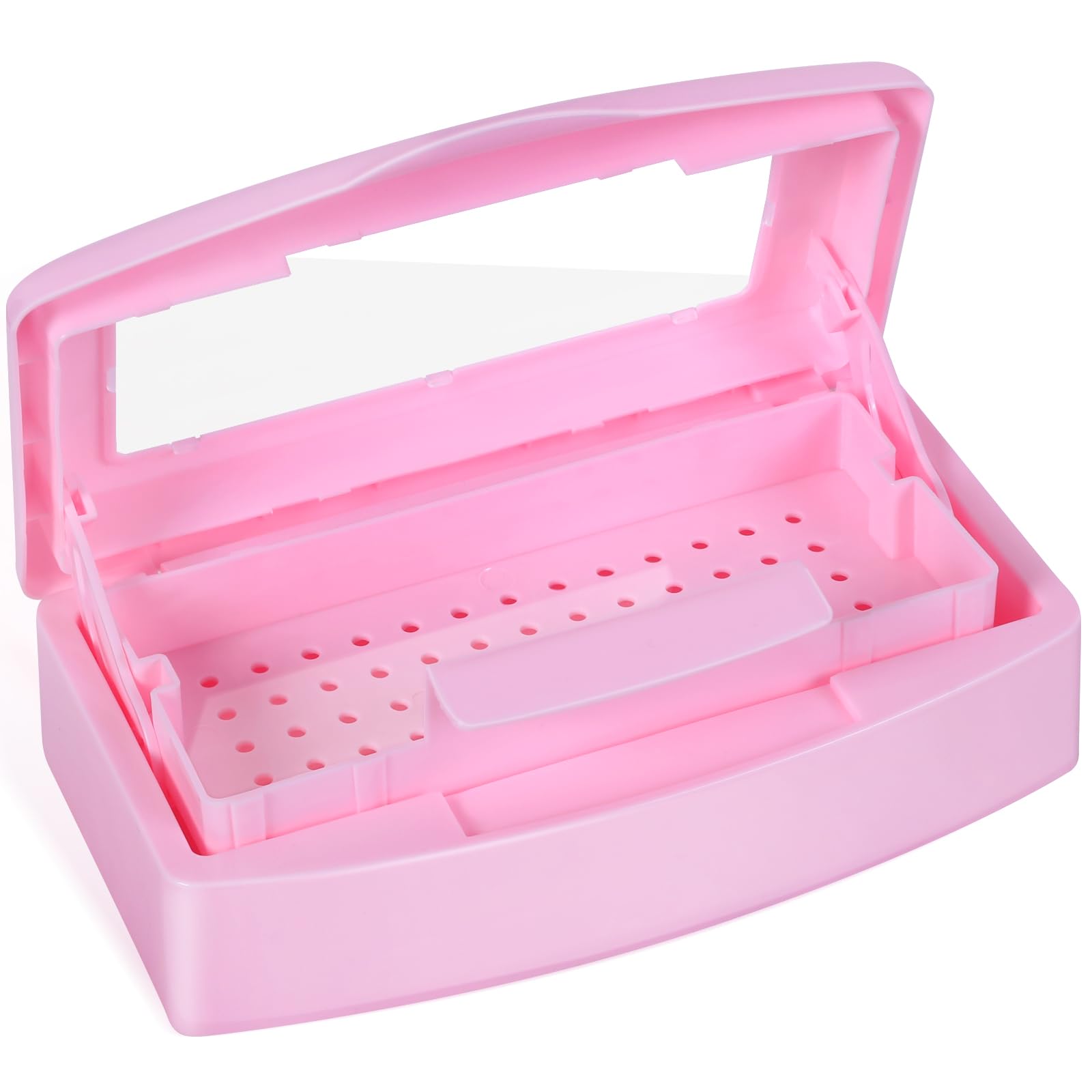 Barbicide Sterilization Tray - Clear Plastic Disinfecting Tray with Pink Lid for Nail Tools, Tweezers & Salon Equipment | Salon, Spa & Barber Shop Organizer for Sanitizing Manicure & Hair Tools