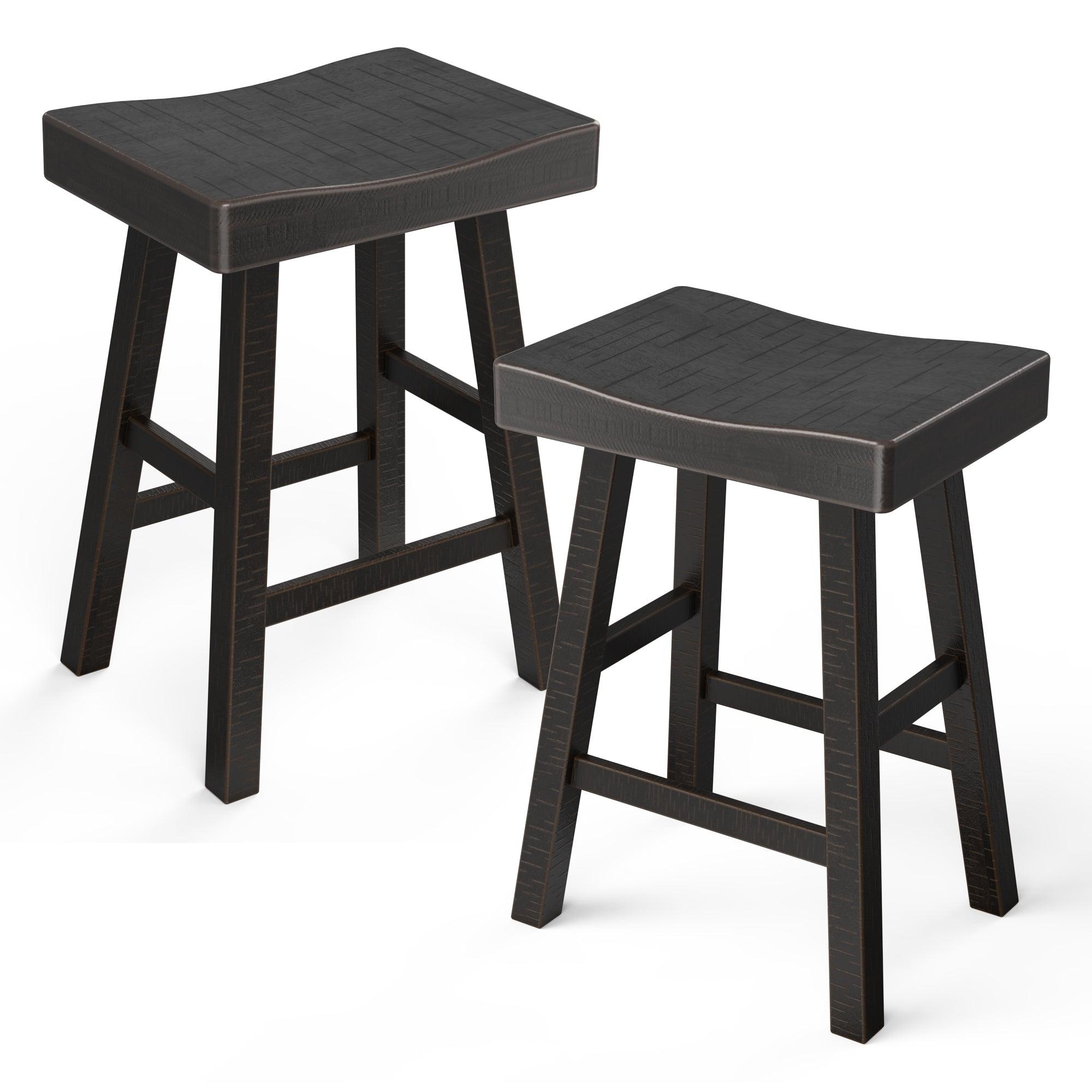 Set of 2 Farmhouse Solid Wood Bar Stools - Backless Saddle Seat Counter Height Chairs for Kitchen Island, Breakfast Nook & Home Office - Perfect for Rustic Decor, Dining & Small Space Living