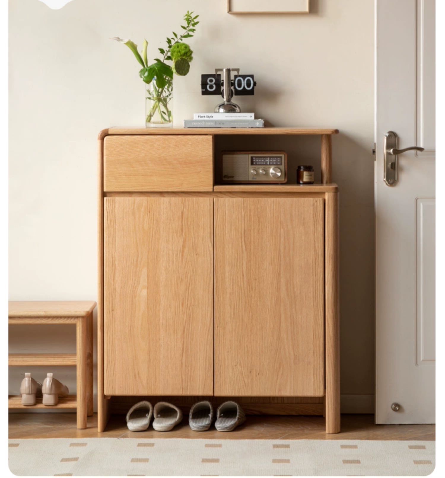 Solid Oak Wood Shoe Cabinet with Partition - Entryway Storage Organizer for Shoes, Boots & Accessories - Perfect for Porch, Mudroom, or Hallway Closet