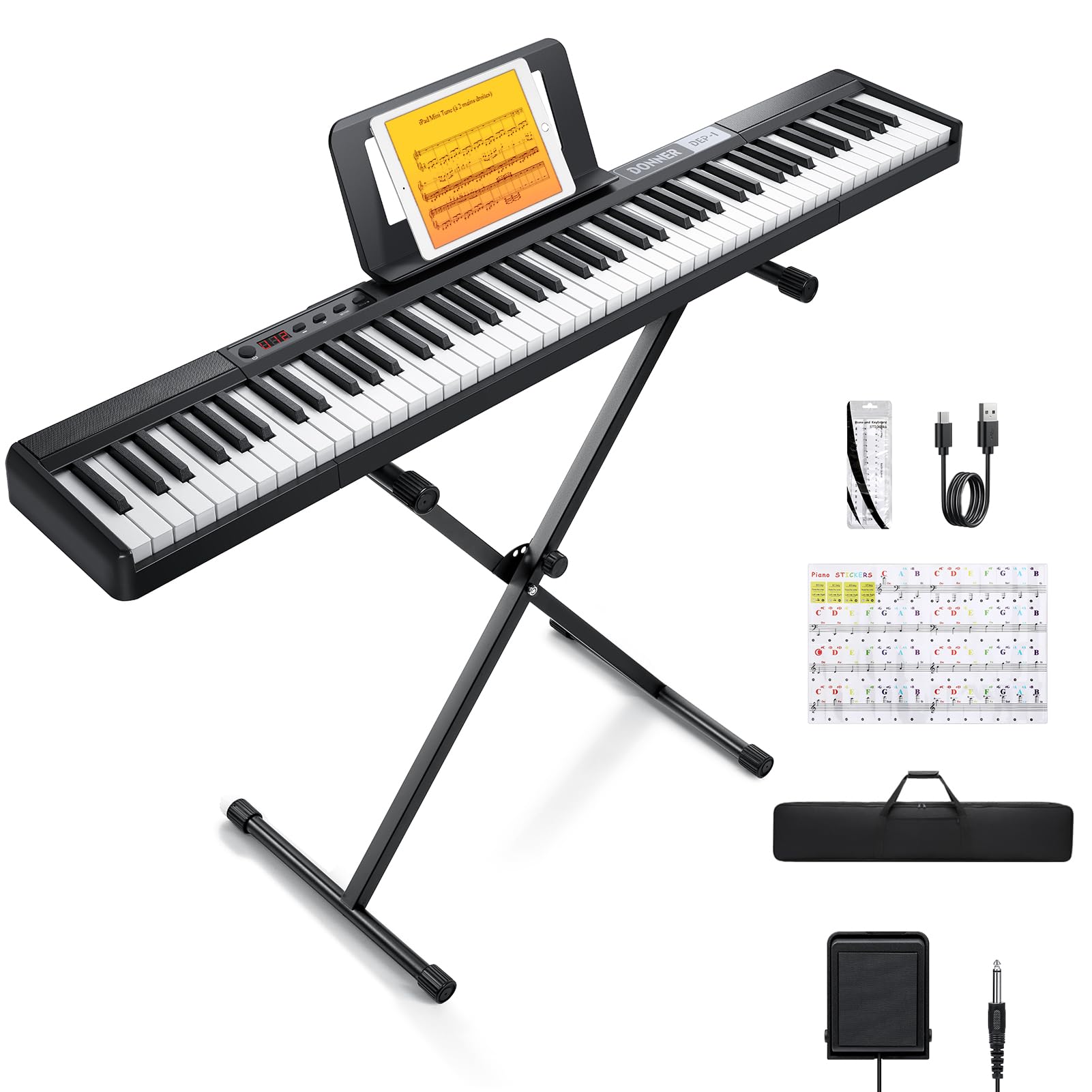 Donner 88-Key Digital Piano for Beginners - Portable Electric Keyboard with Stand & Pedal for Home & Studio Use