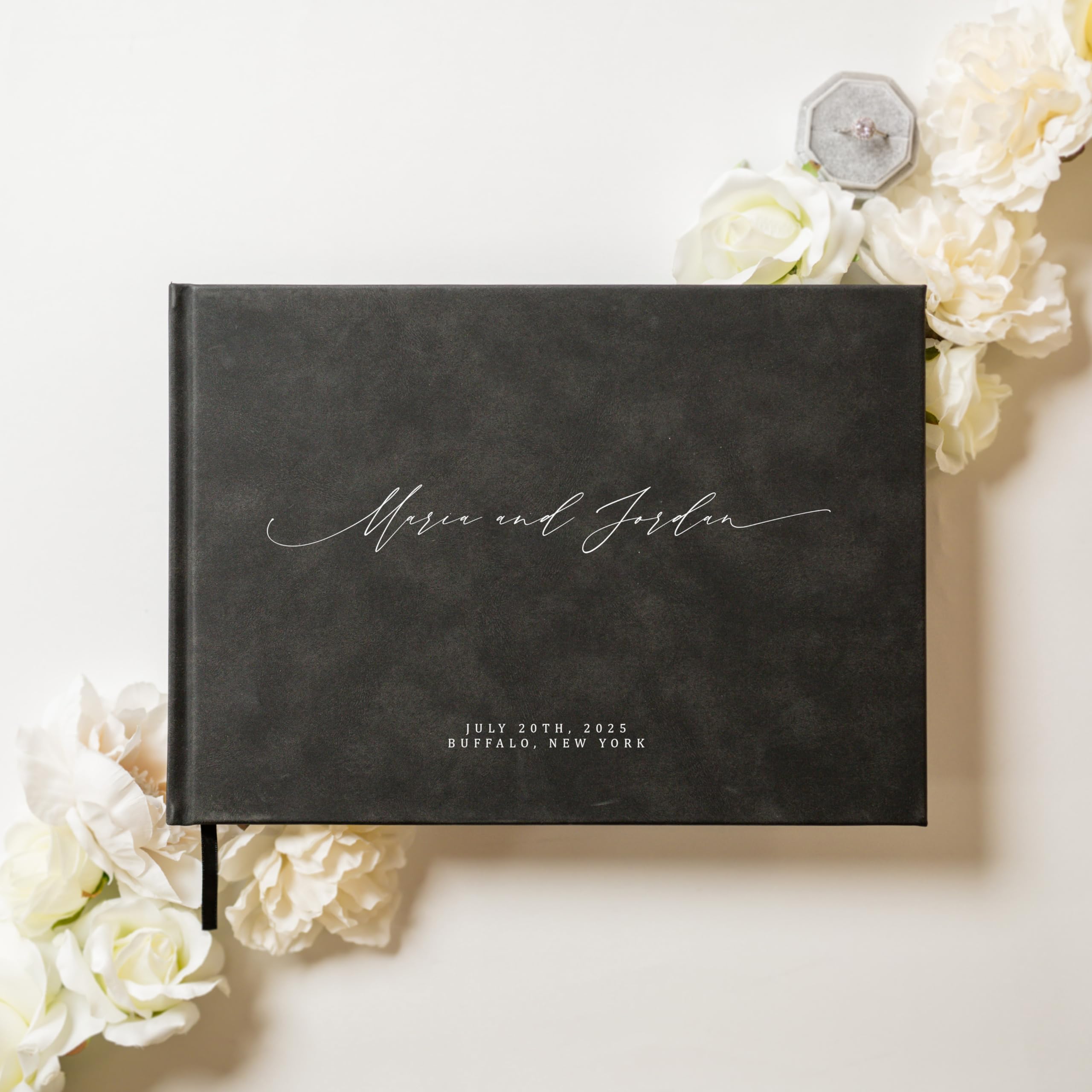 MUJEE Custom Guest Book for Weddings & Events - Personalized Modern Guestbook in Charcoal with Blank Pages for Signing (11.5