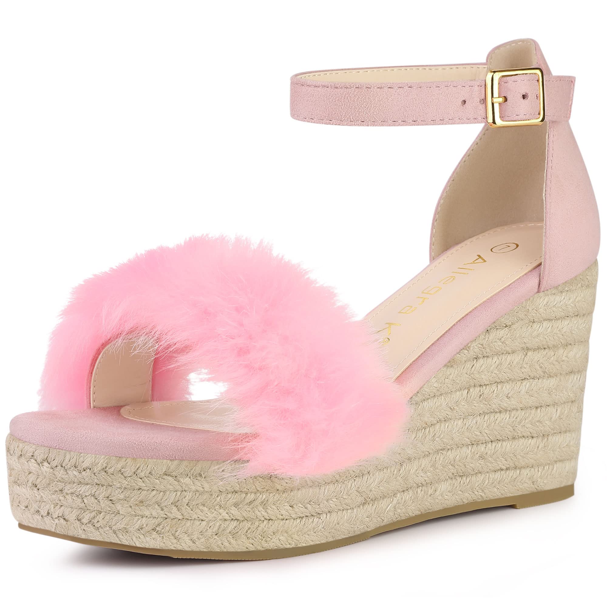 Allegra K Women's Faux Fur Espadrille Wedge Sandals with Platform Heels - Comfortable & Stylish Summer Shoes for Casual Outings, Beach Trips, and Date Nights