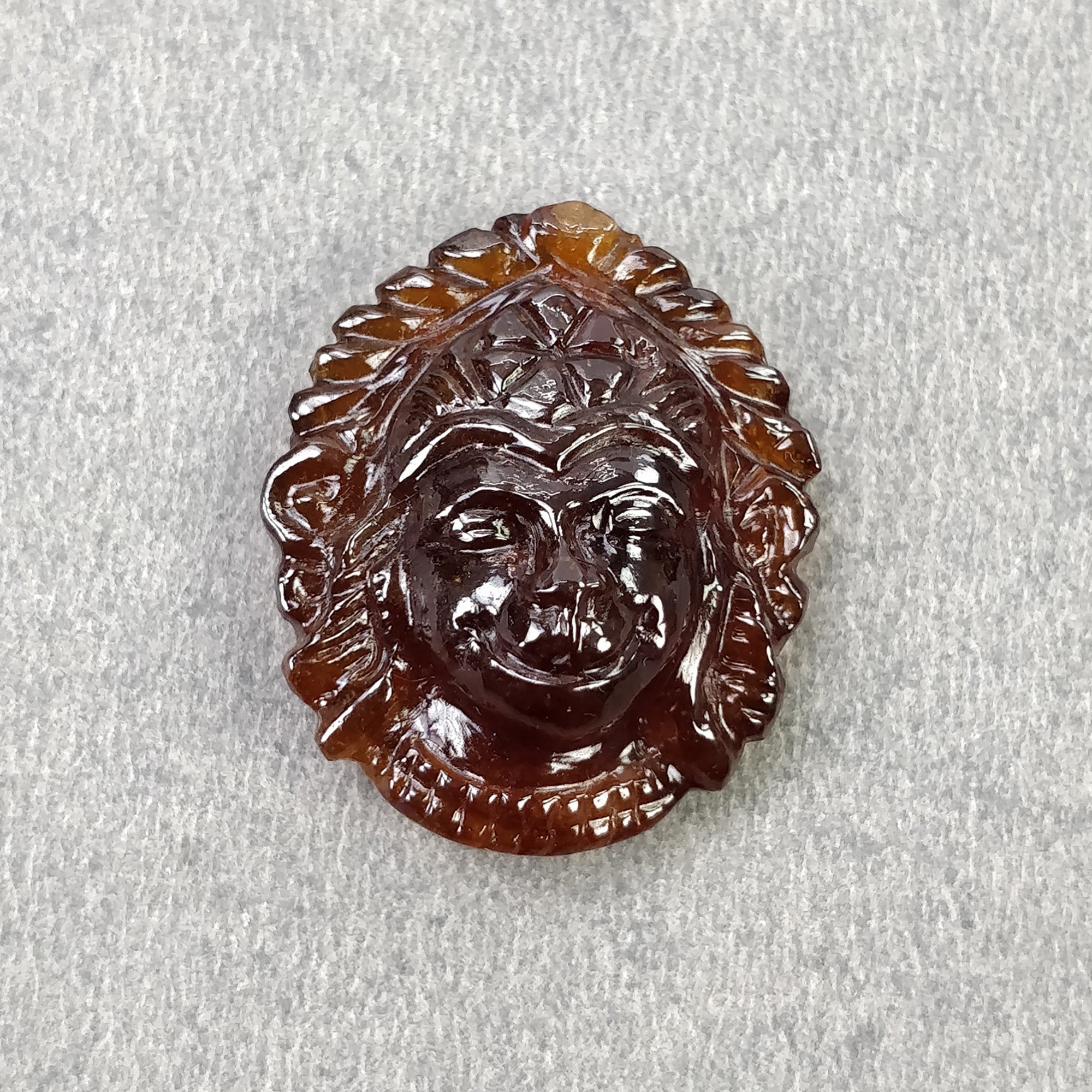 Natural Hessonite Garnet Gemstone Carving - 40.20cts Untreated Hand Carved Lord Hanuman (26x22mm) | Spiritual Jewelry for Meditation & Yoga | Video Included