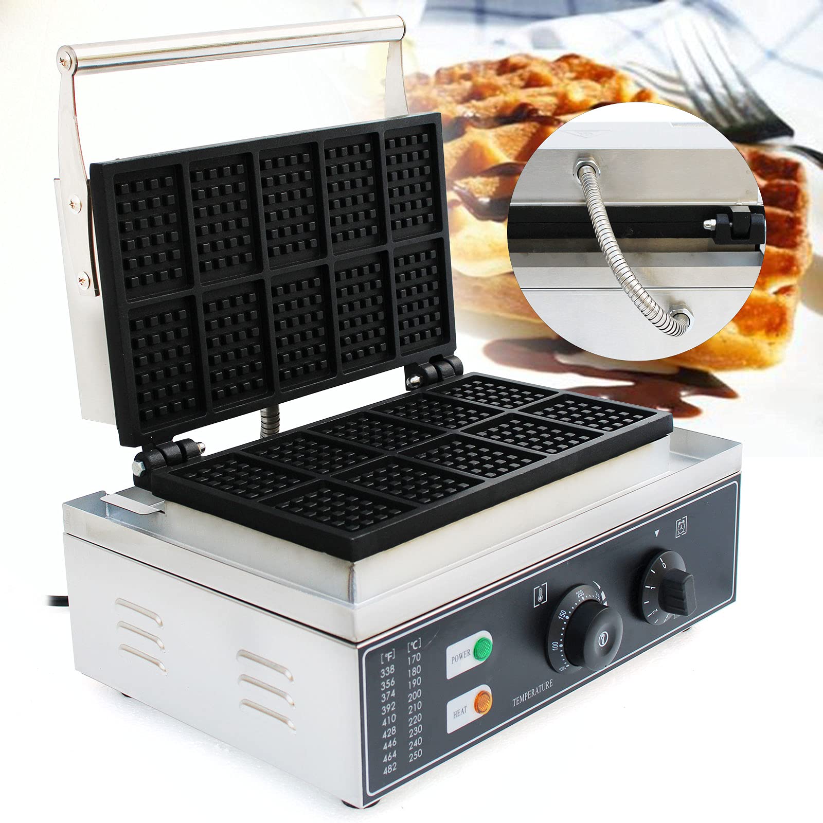 Commercial Waffle Maker Machine - 3.15×2.16inch Electric Waffle Baker with Non-Stick Pan & Uniform Heating - Perfect for Restaurants, Cafes, and Breakfast Catering (10pcs)