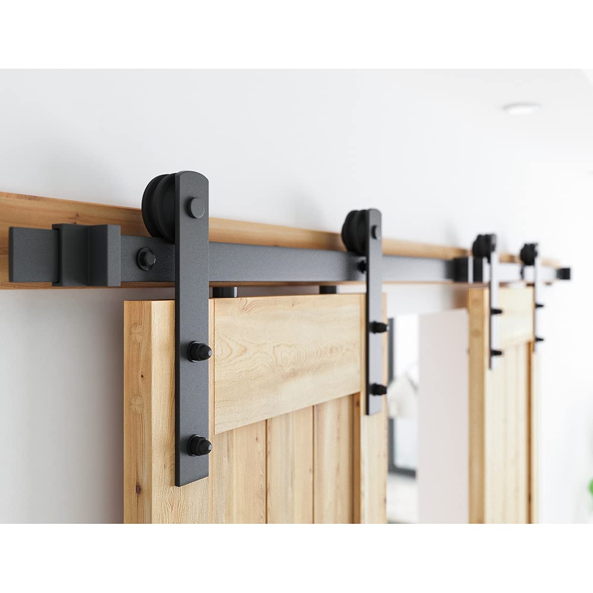 SMARTSTANDARD 9FT Heavy Duty Double Door Sliding Barn Door Hardware Kit - Easy Installation with Step-by-Step Guide for 27