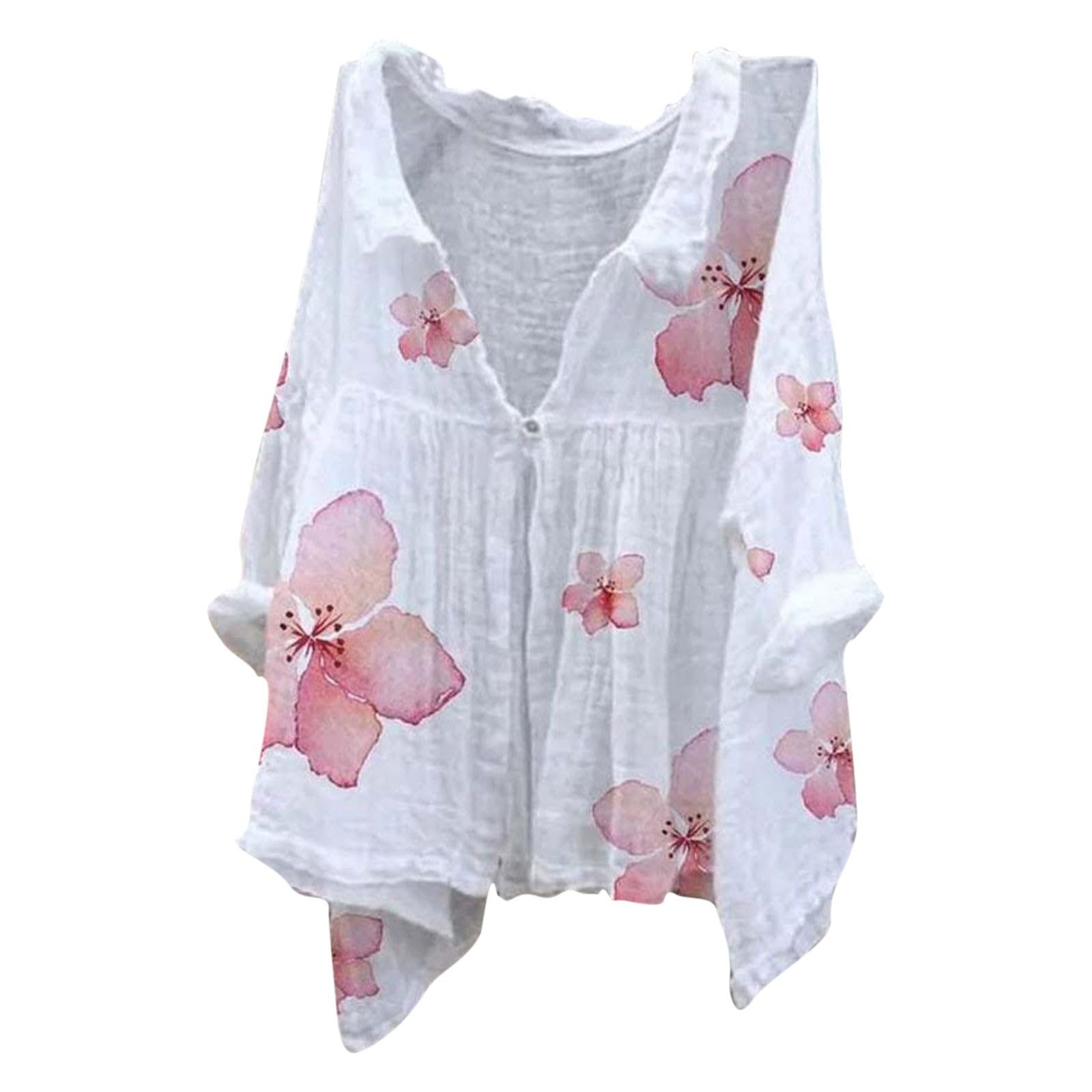 Plus Size Linen Tops for Women - V Neck Button Down Blouses & Casual Lightweight Tunic Tops | Beachwear, Summer Outfits & Office Casual Wear