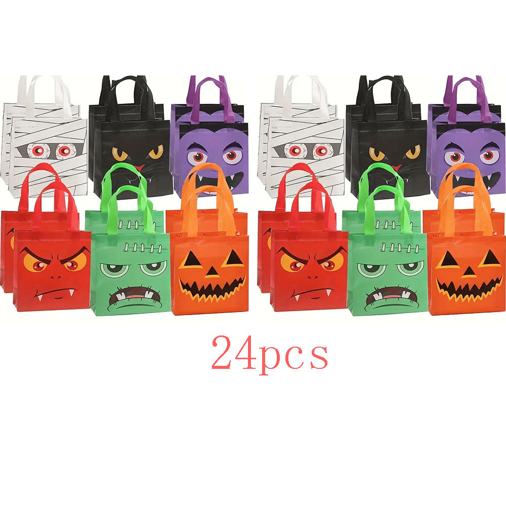 Mpow Halloween Trick or Treat Tote Bags Set - Cute Cartoon Printed Reusable Grocery Bags for Kids Party Favors, Candy Collection & Halloween Decorations