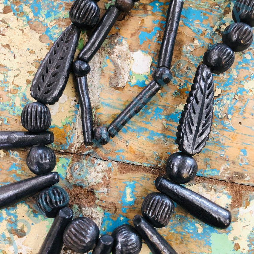 Handmade Vintage Mexican Oaxacan Black Glazed Clay Beaded Necklace - Authentic Artisan Jewelry for Boho, Festival & Everyday Wear
